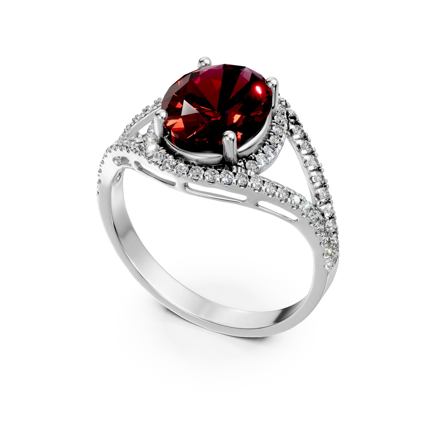 Inel din aur alb cu rubin de 3.6ct creat in laborator si diamante de 0.3ct create in laborator