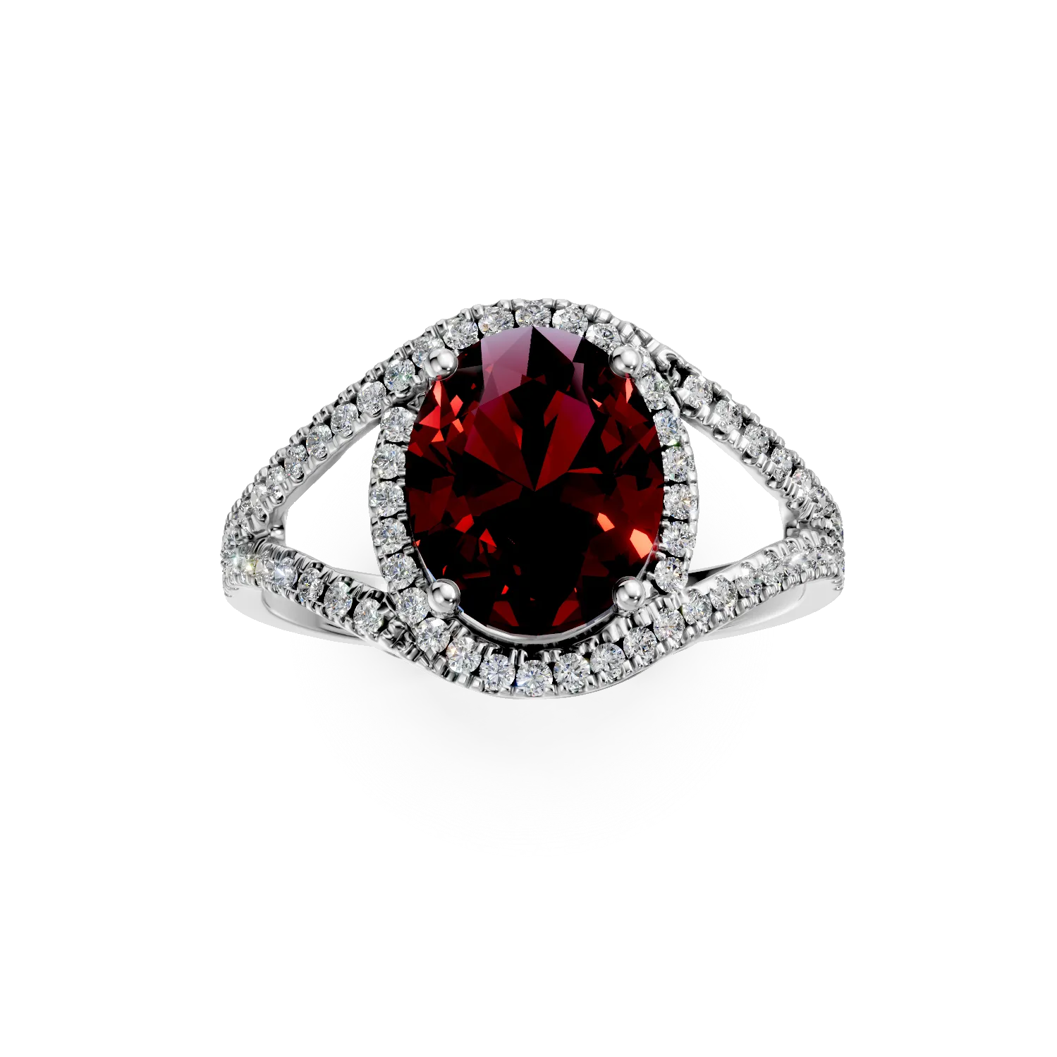 Inel din aur alb cu rubin de 3.6ct creat in laborator si diamante de 0.3ct create in laborator