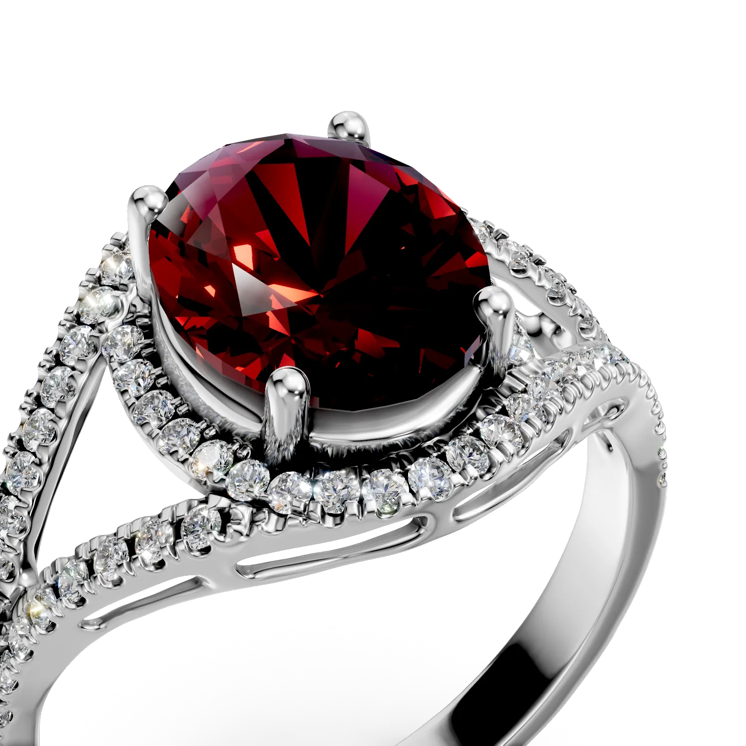 Inel din aur alb cu rubin de 3.6ct creat in laborator si diamante de 0.3ct create in laborator