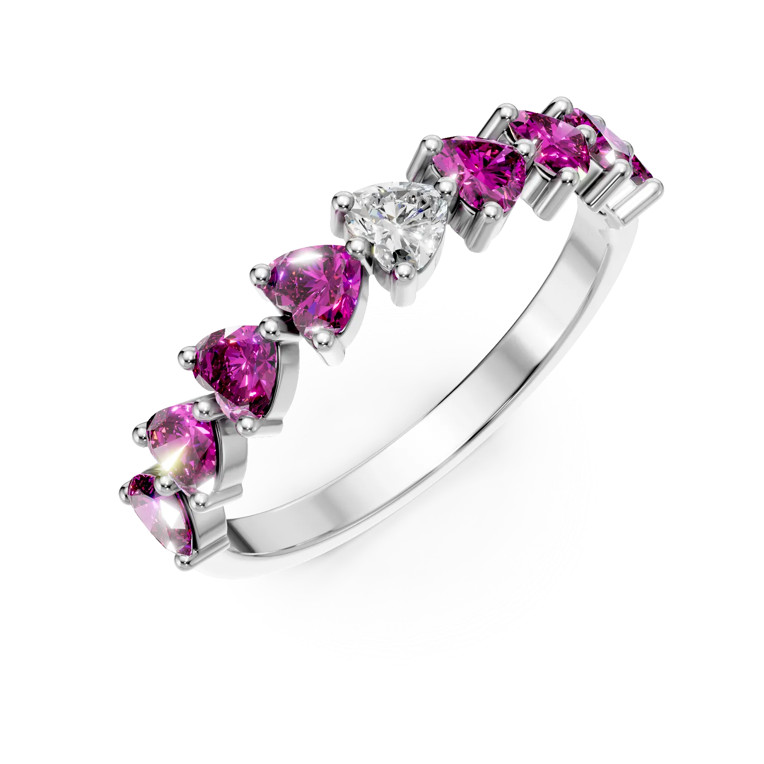 Inel semi eternity din argint cu zirconii roz si transparente - imagine 8