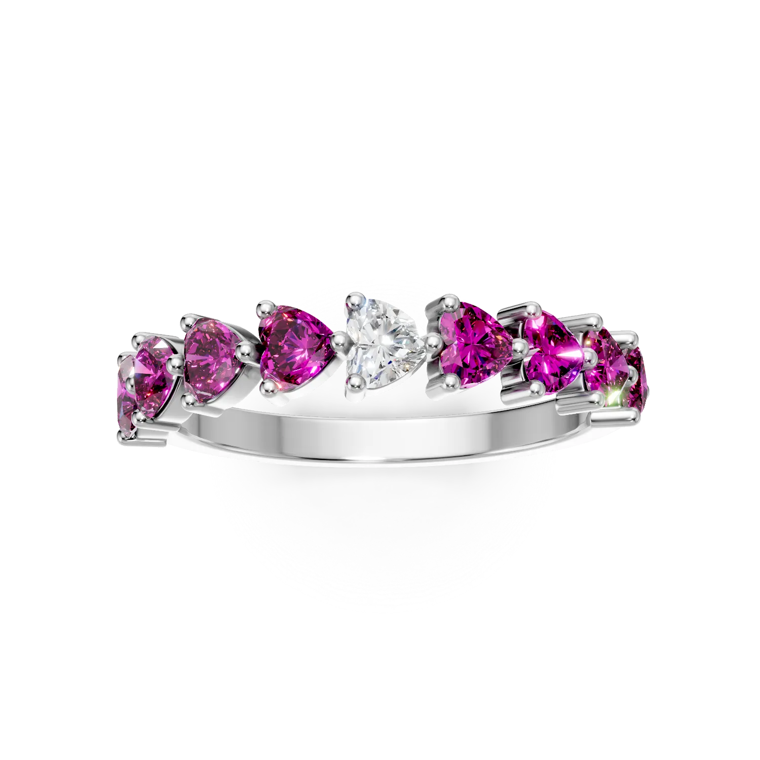 Inel semi eternity din argint cu zirconii roz si transparente