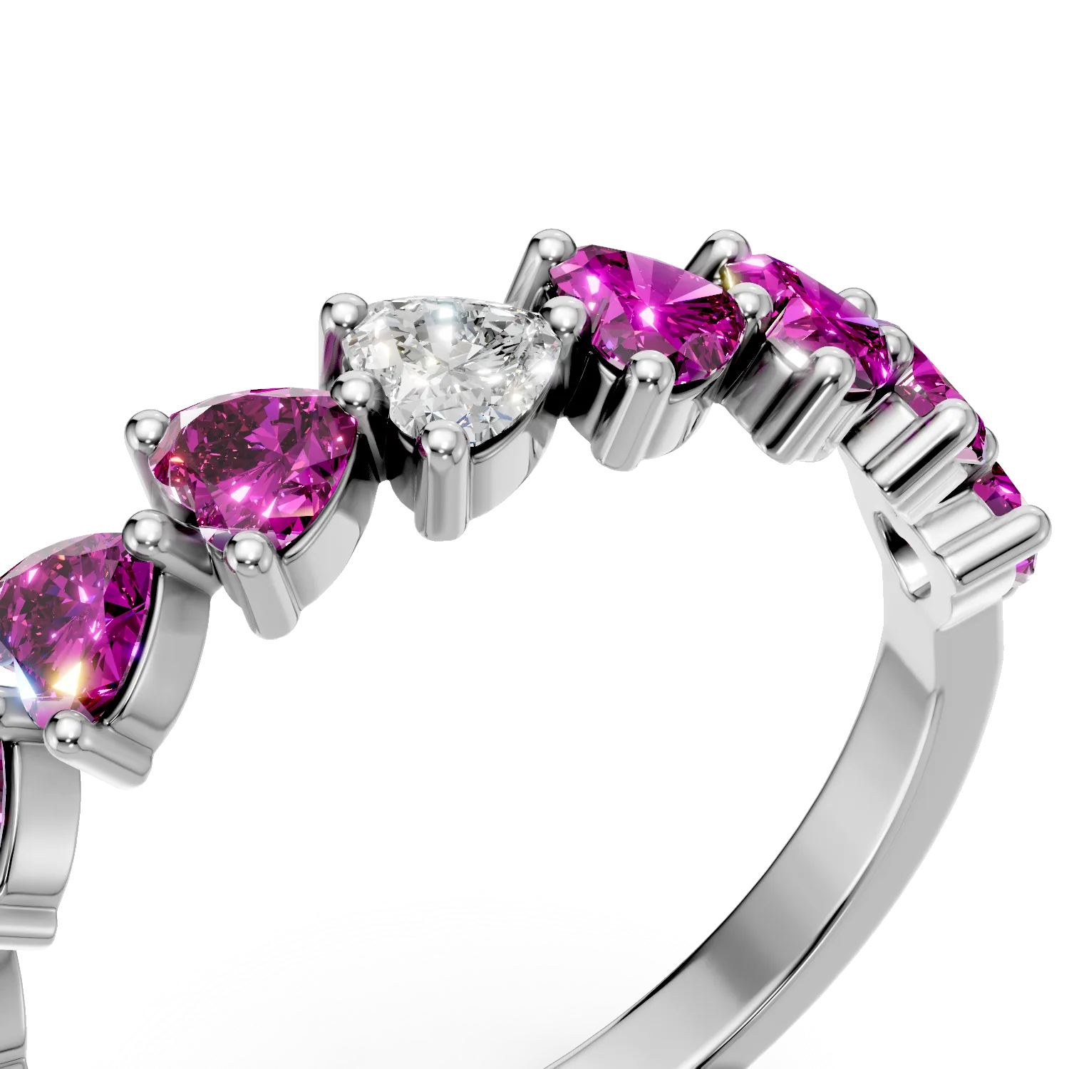 Inel semi eternity din argint cu zirconii roz si transparente