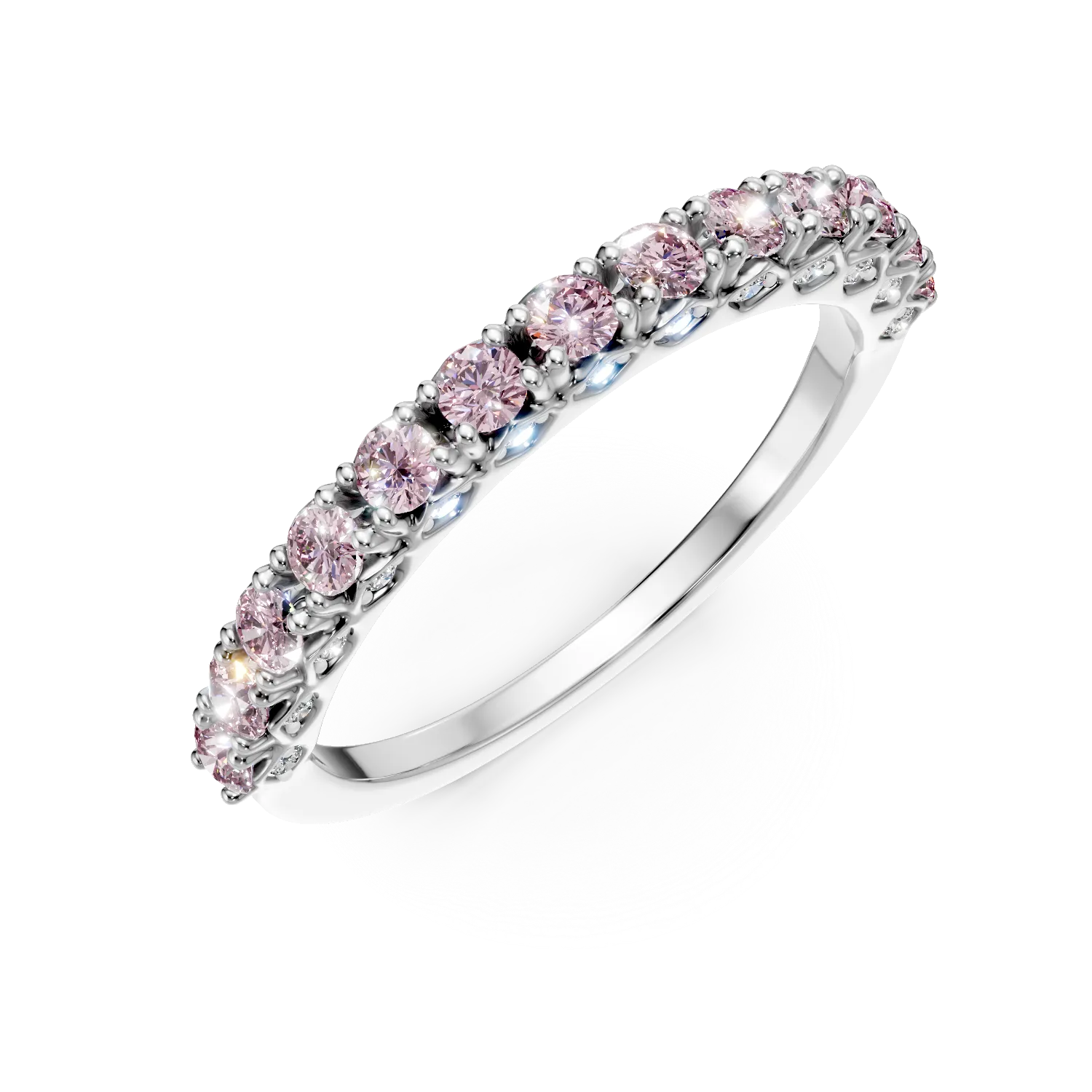 Inel semi eternity din argint cu zirconii roz si transparente