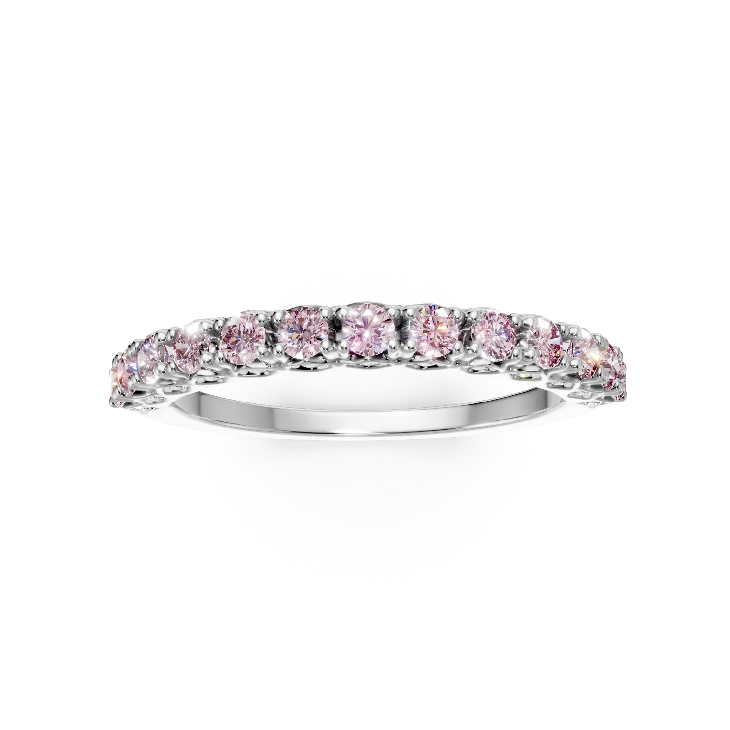 Inel semi eternity din argint cu zirconii roz si transparente