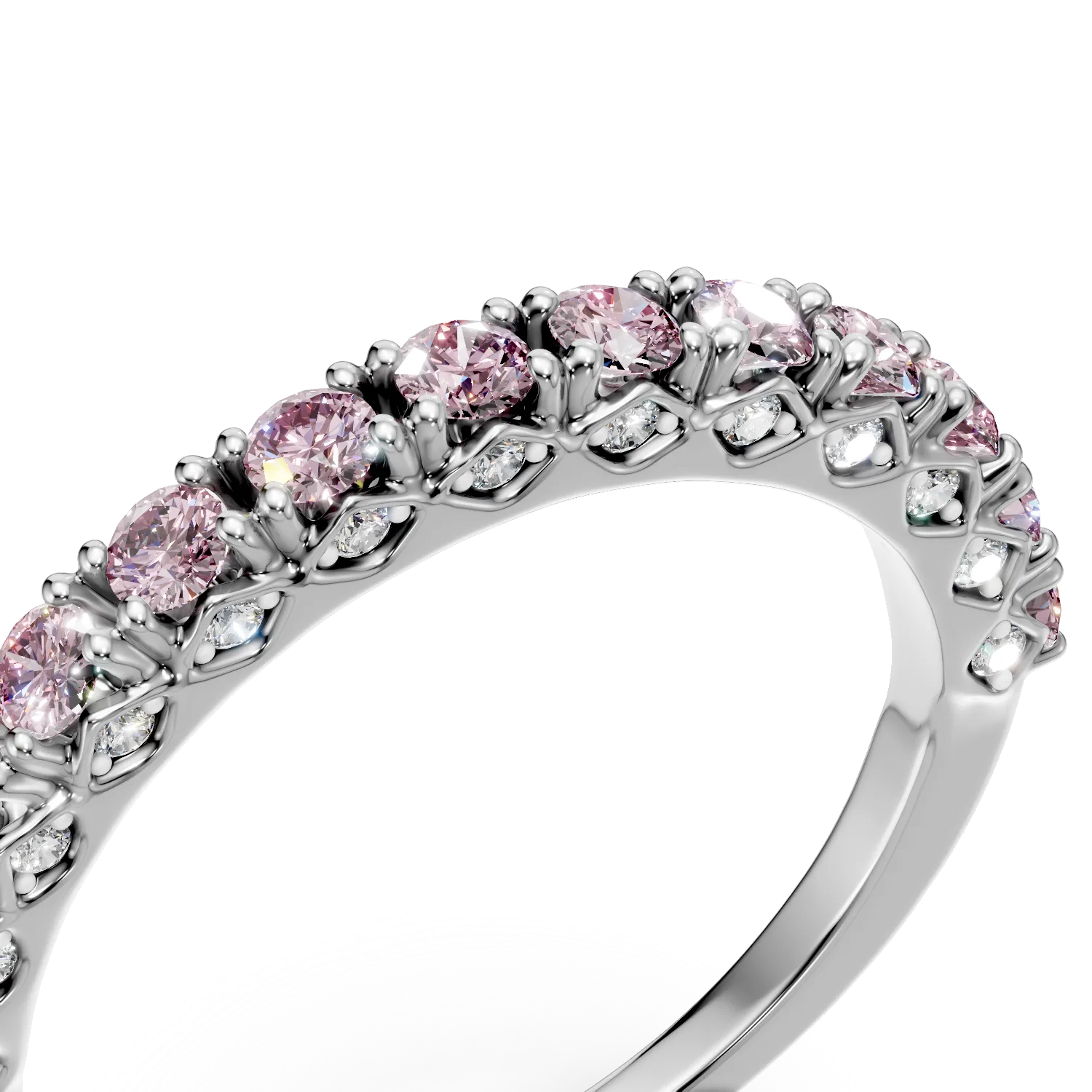 Inel semi eternity din argint cu zirconii roz si transparente
