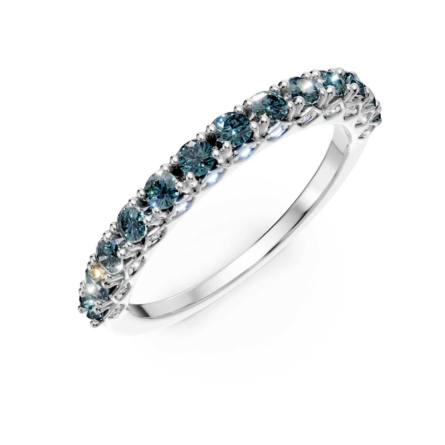 Inel semi eternity din argint cu zirconii albastre si transparente