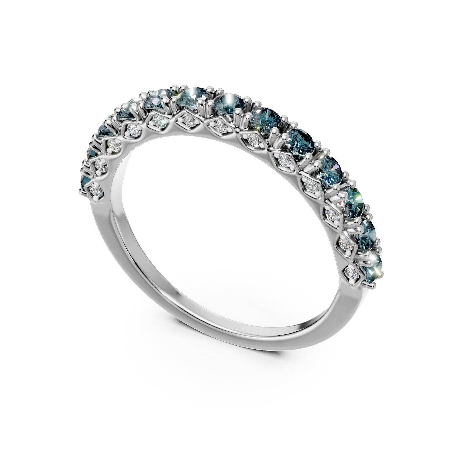Inel semi eternity din argint cu zirconii albastre si transparente
