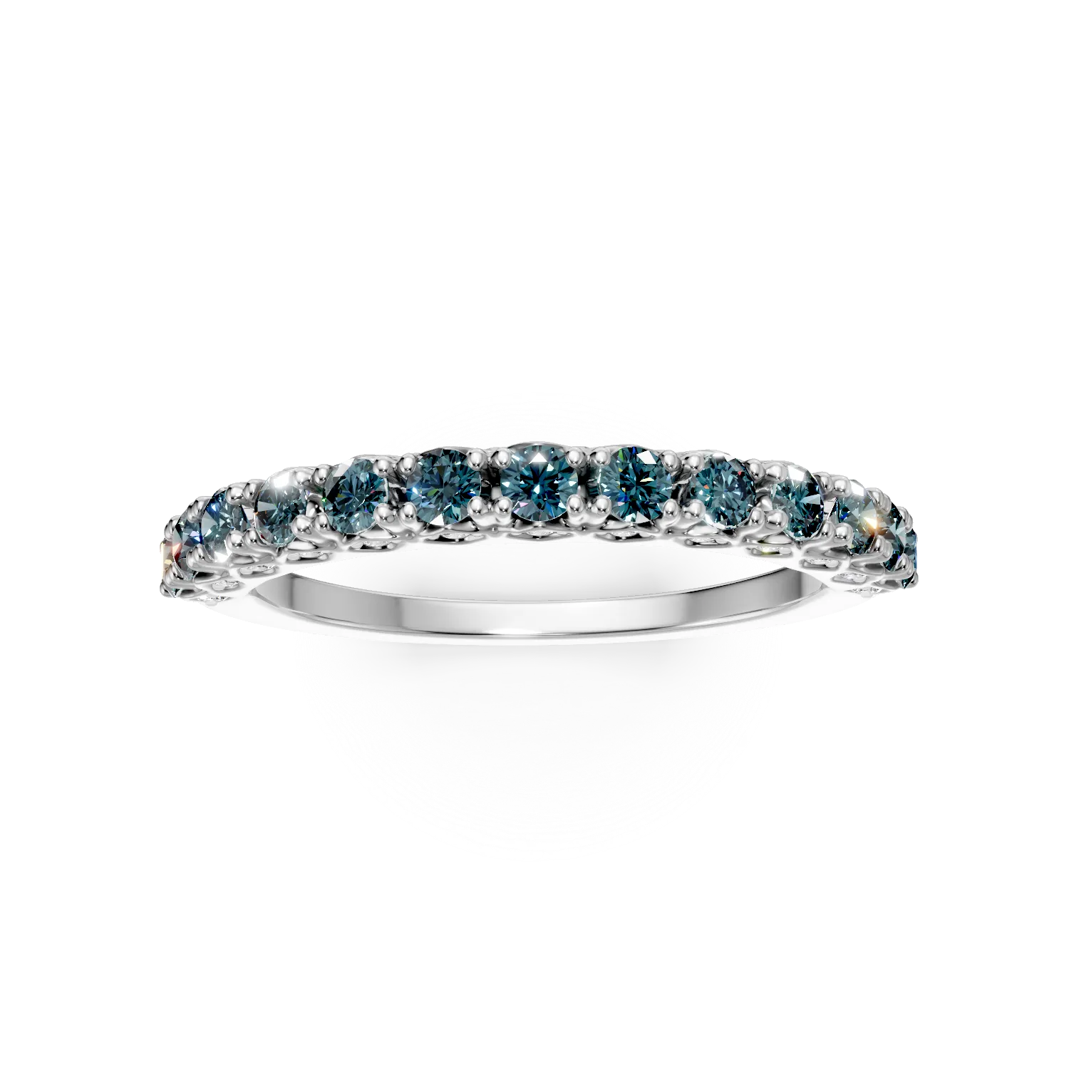 Inel semi eternity din argint cu zirconii albastre si transparente
