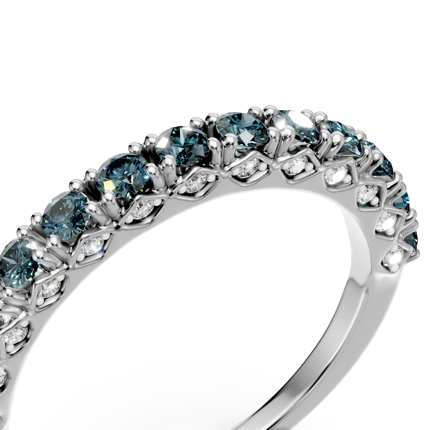 Inel semi eternity din argint cu zirconii albastre si transparente