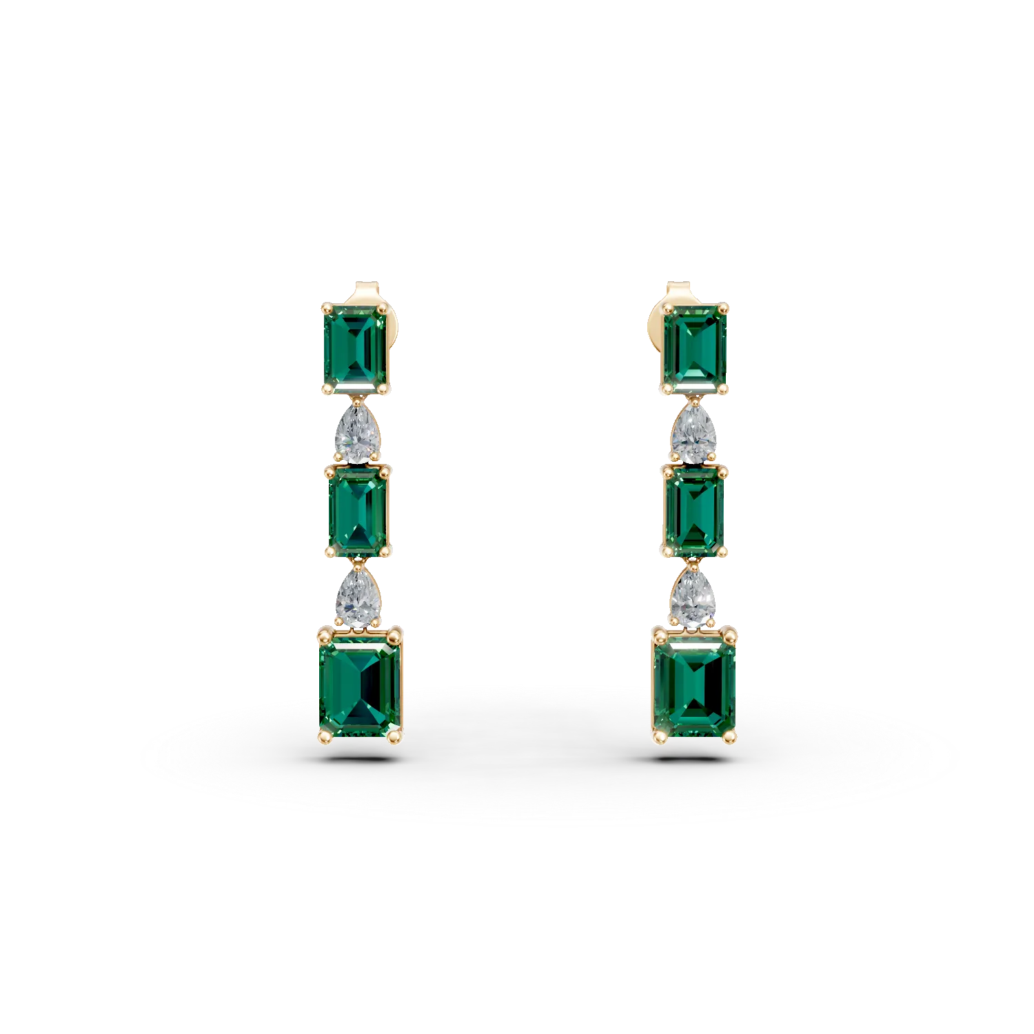 Cercei candelabru din aur galben cu smaralde si diamante de 4.7ct create in laborator