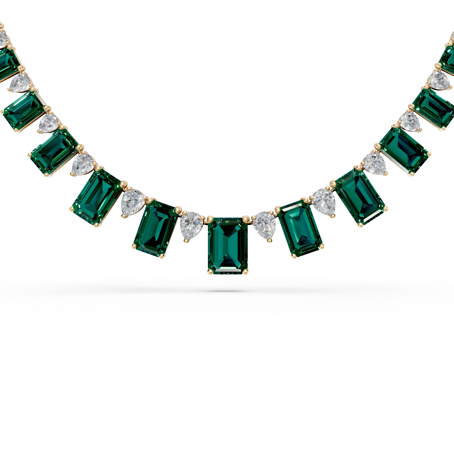 Colier din aur galben cu smaralde si diamante de 24.1ct create in laborator