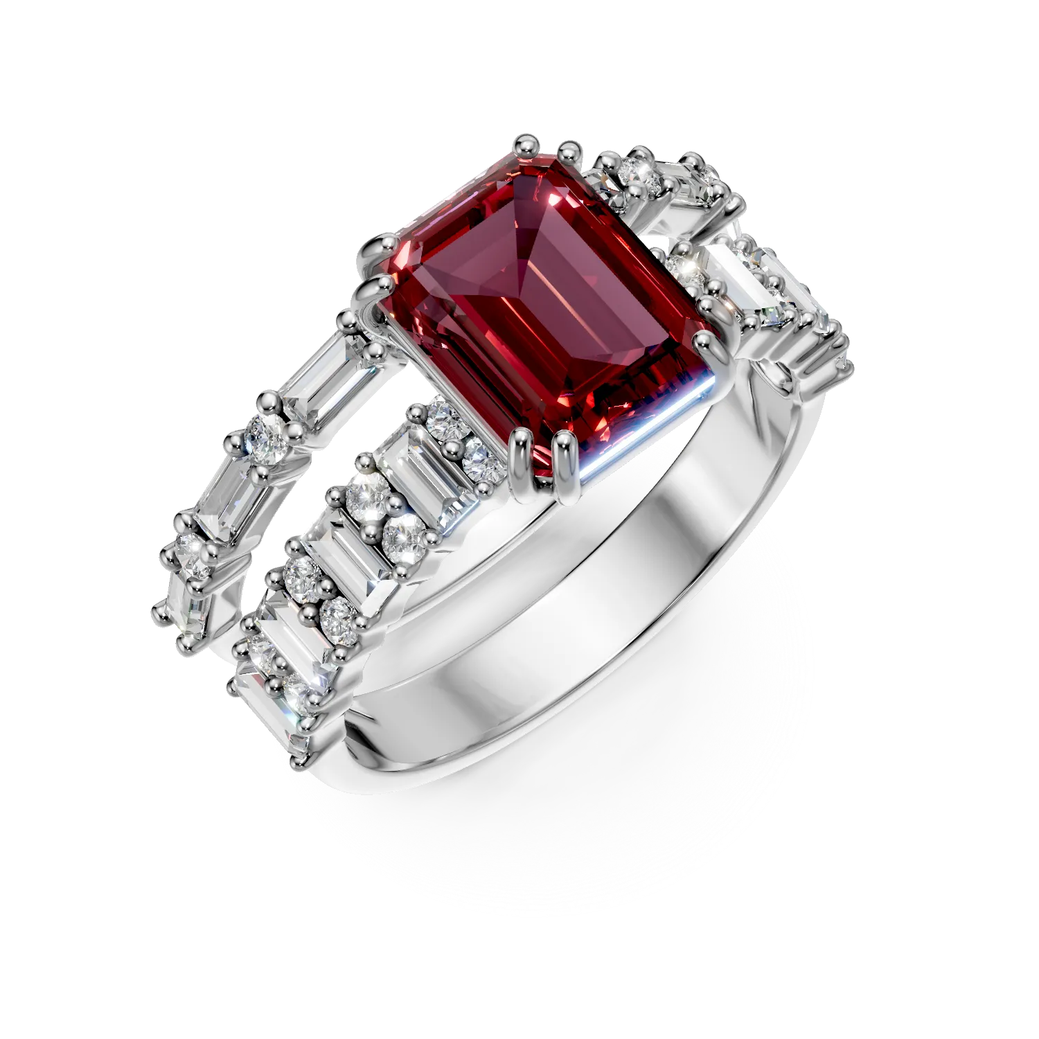 Inel din aur alb cu rubin si diamante de 4.2ct create in laborator