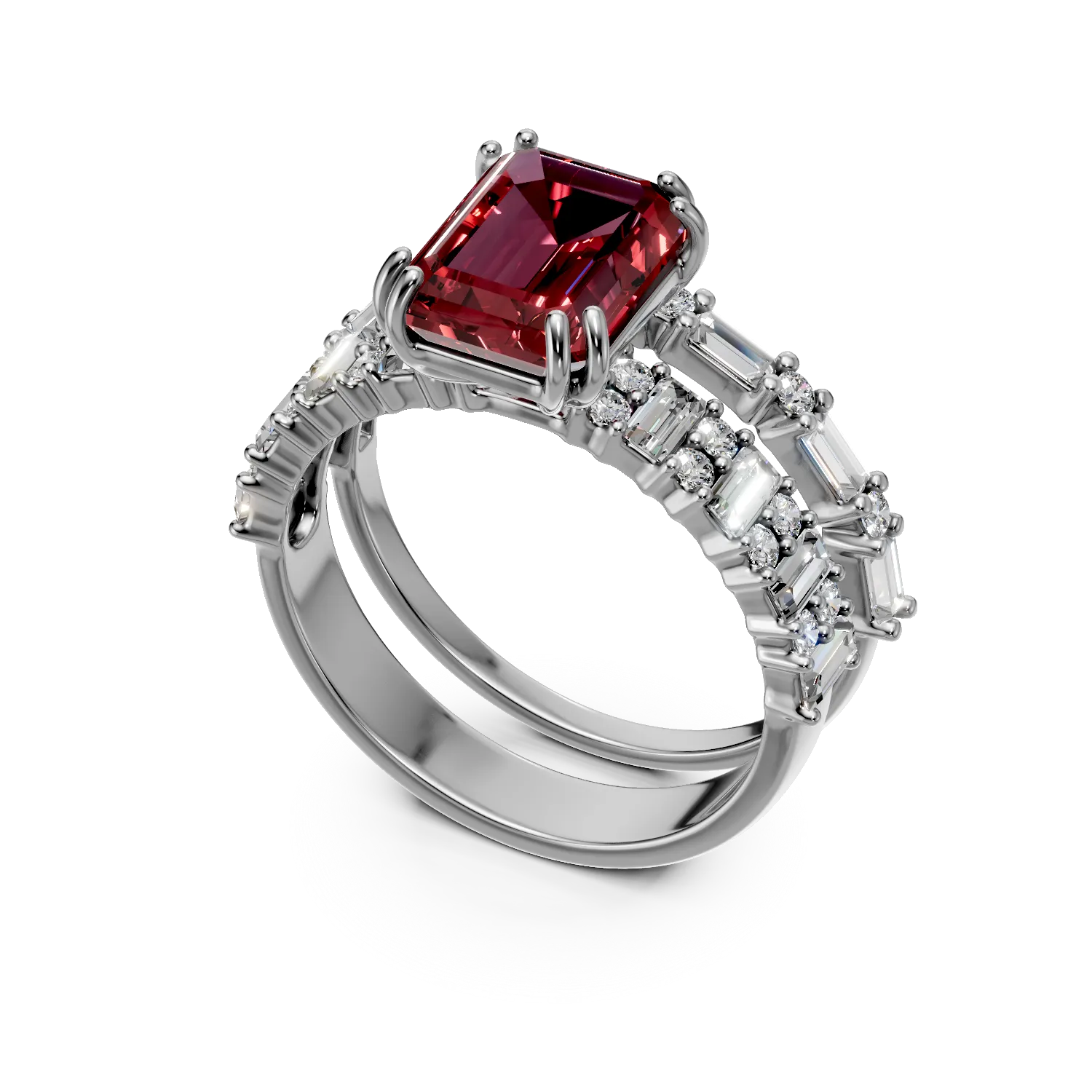 Inel din aur alb cu rubin si diamante de 4.2ct create in laborator