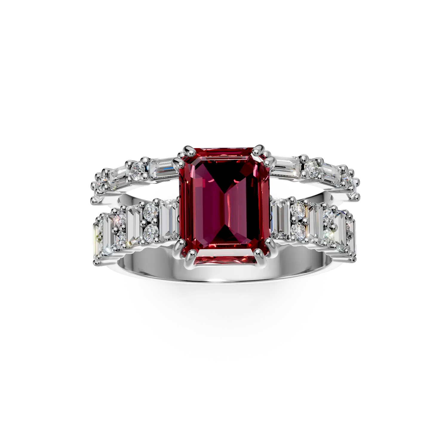 Inel din aur alb cu rubin si diamante de 4.2ct create in laborator
