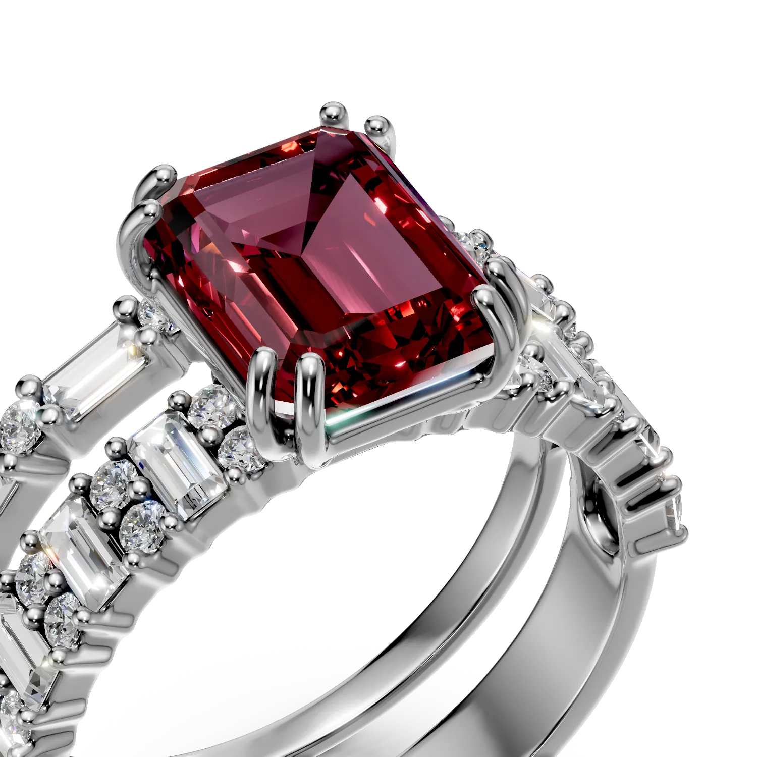 Inel din aur alb cu rubin si diamante de 4.2ct create in laborator