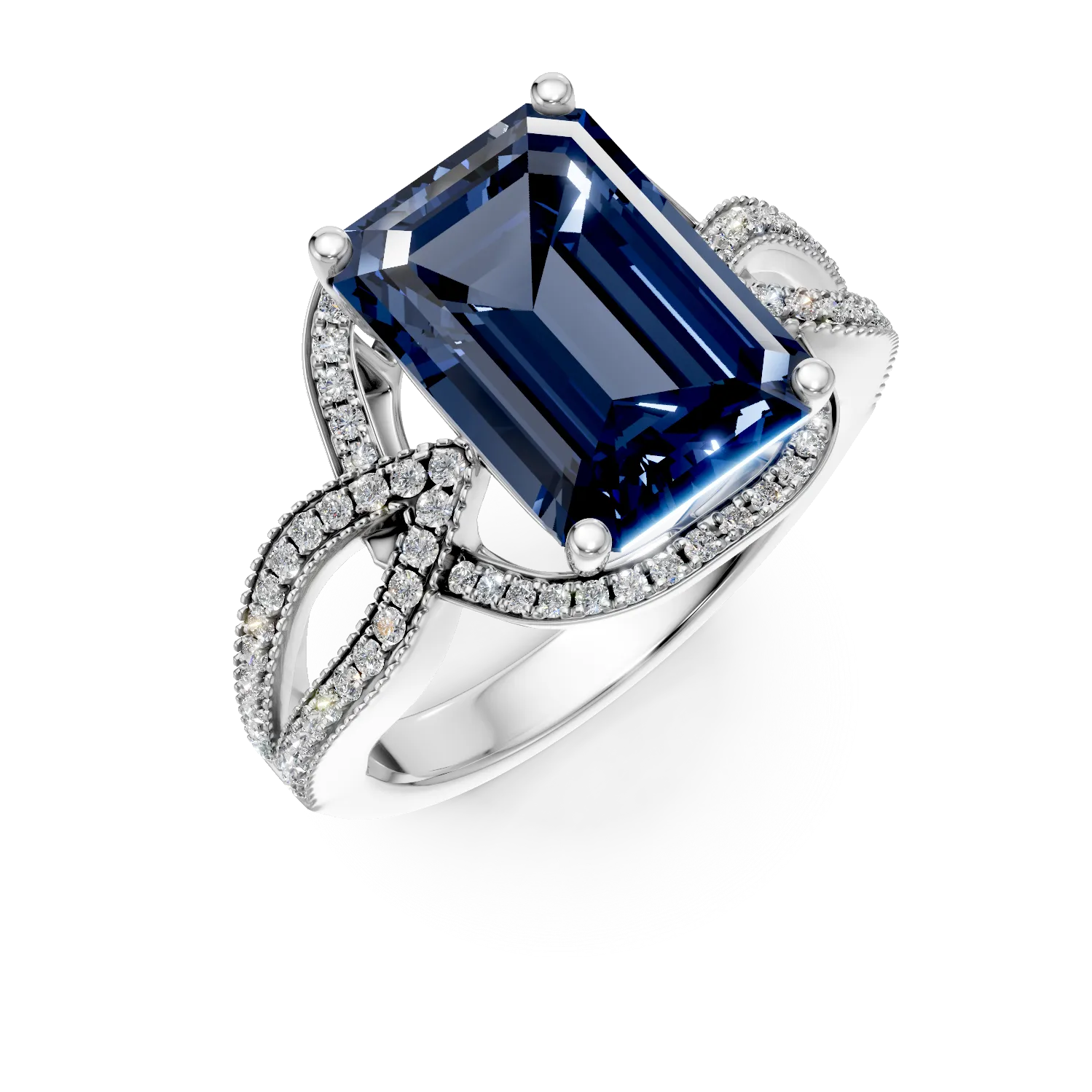 Inel din aur alb cu safir si diamante de 5.5ct create in laborator