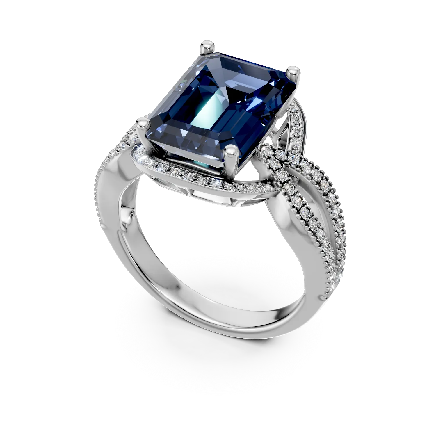 Inel din aur alb cu safir si diamante de 5.5ct create in laborator