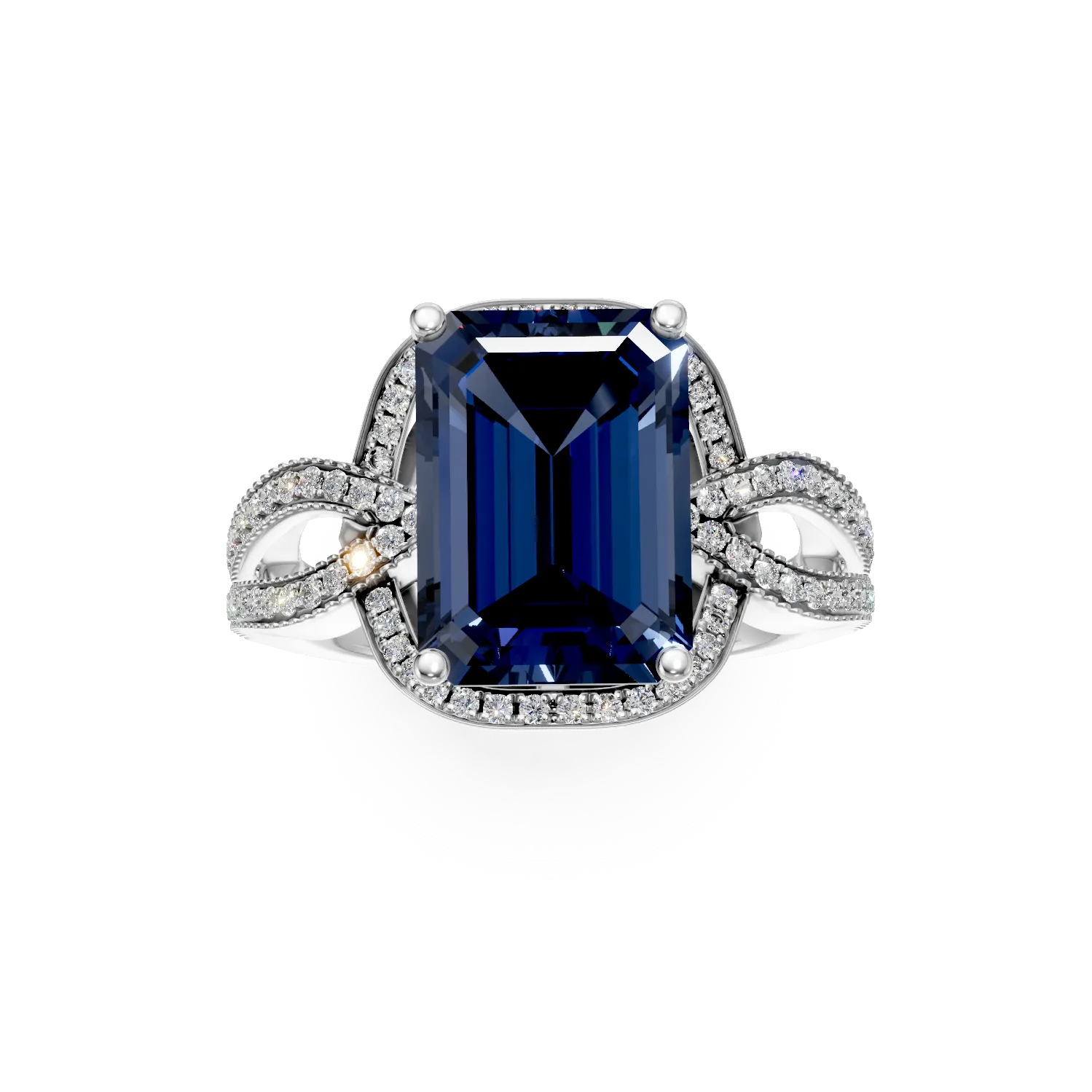 Inel din aur alb cu safir si diamante de 5.5ct create in laborator