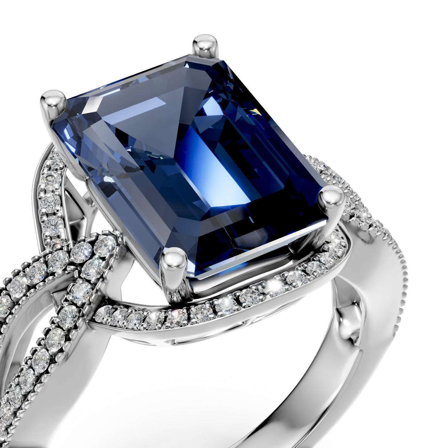 Inel din aur alb cu safir si diamante de 5.5ct create in laborator