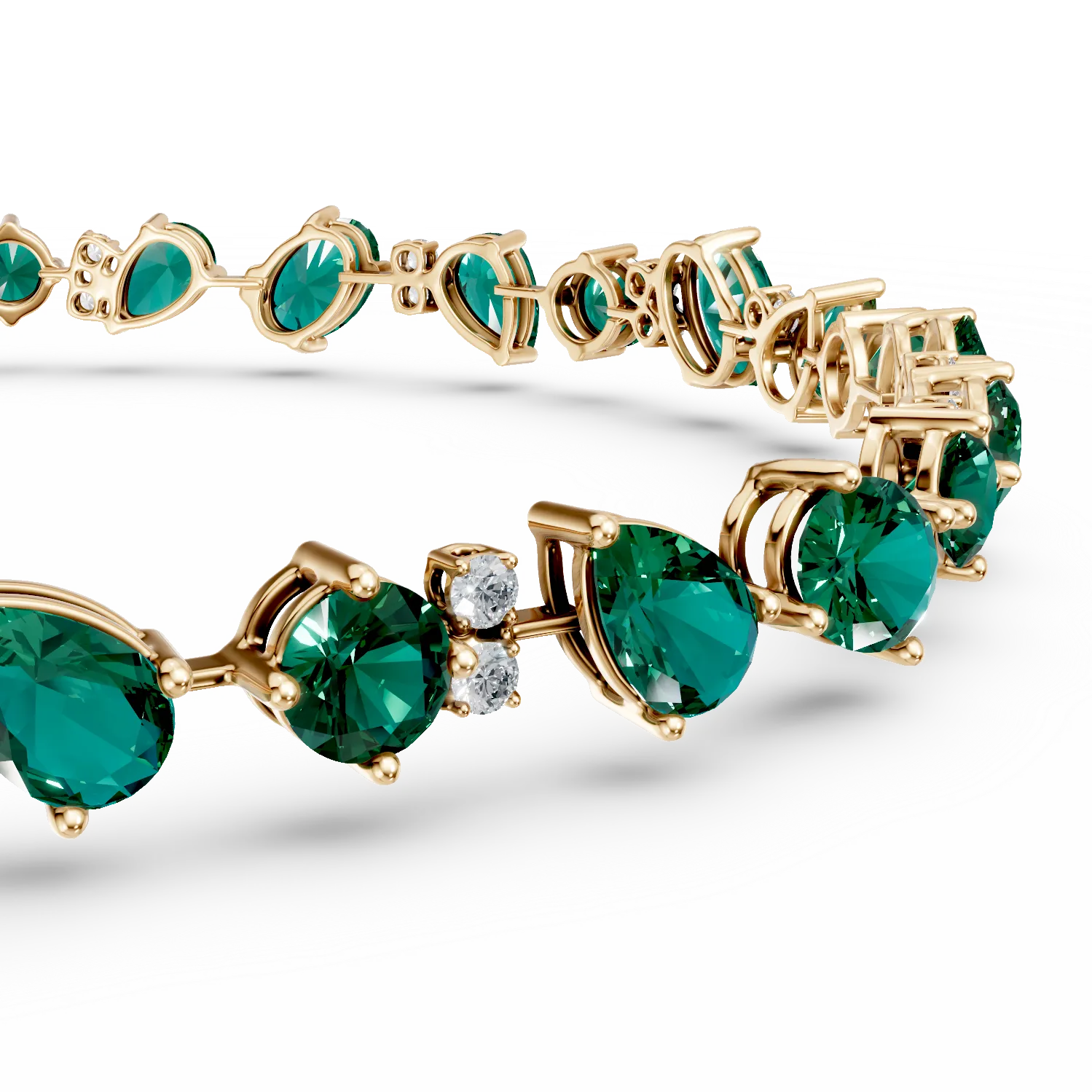 Bratara tennis din aur galben cu smaralde si diamante de 11.1ct create in laborator