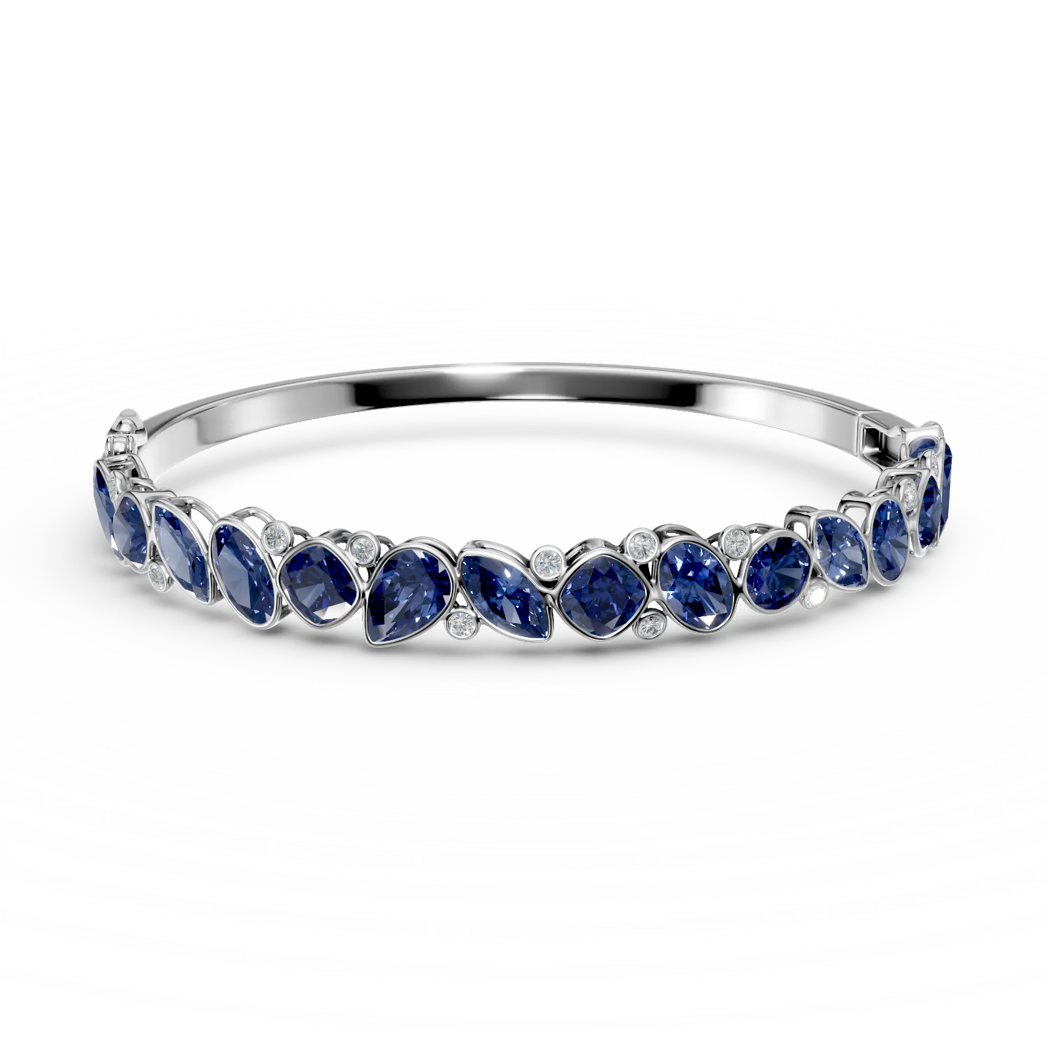 Bratara fixa din aur alb cu safire si diamante de 9.4ct create in laborator