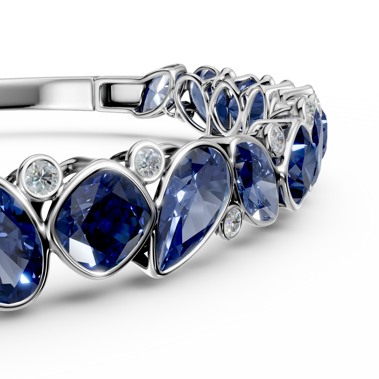 Bratara fixa din aur alb cu safire si diamante de 9.4ct create in laborator