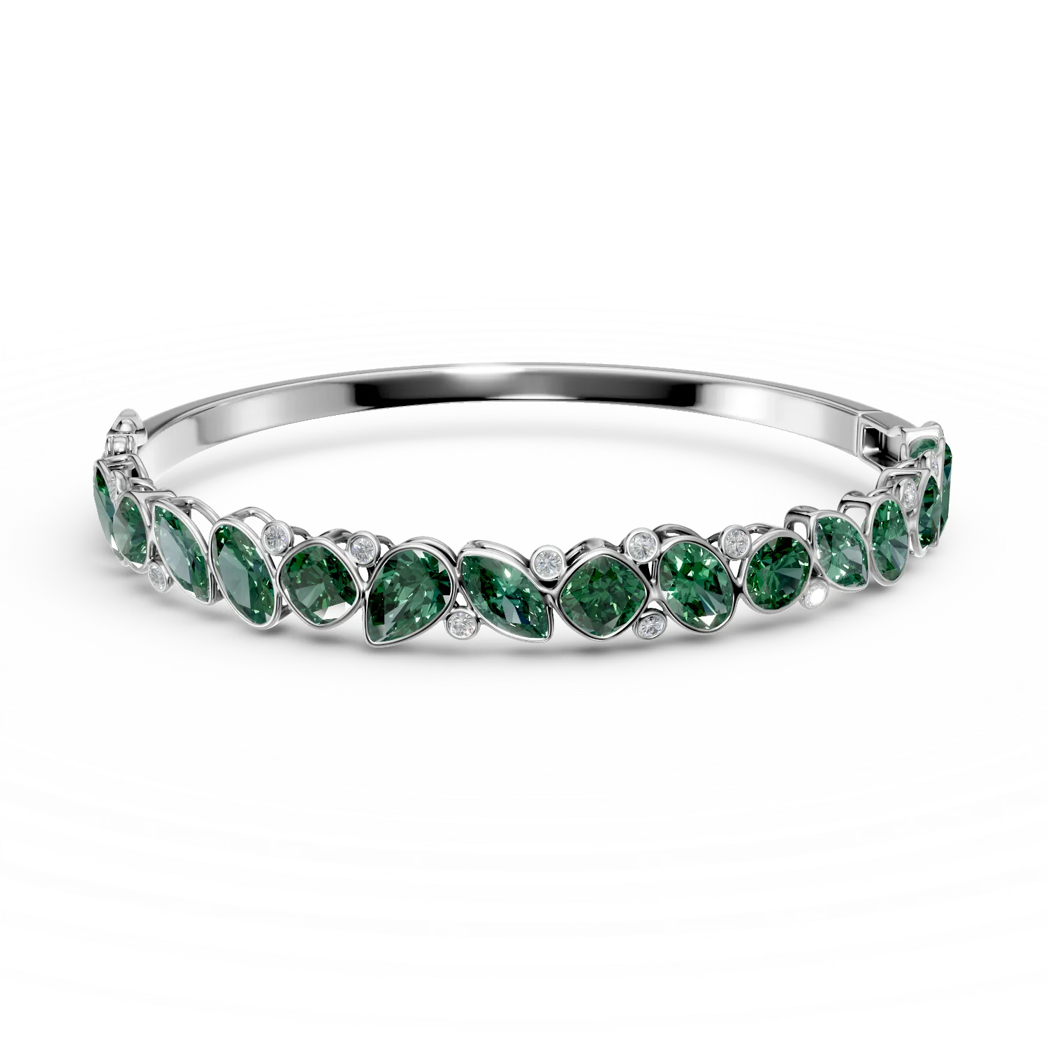 Bratara fixa din aur alb cu smaralde si diamante de 6.1ct create in laborator