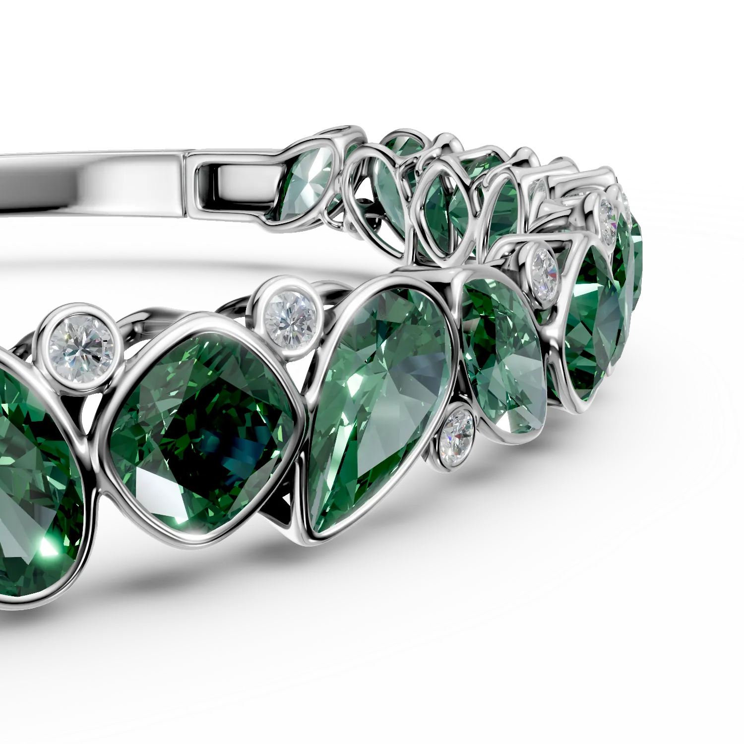 Bratara fixa din aur alb cu smaralde si diamante de 6.1ct create in laborator