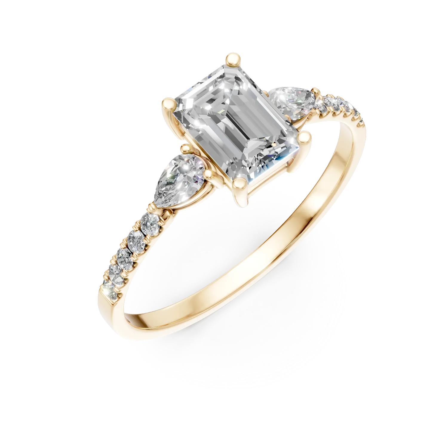 Inel geometric din aur galben cu diamante de 1.4ct create in laborator