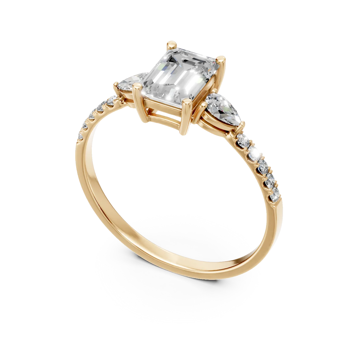 Inel geometric din aur galben cu diamante de 1.4ct create in laborator