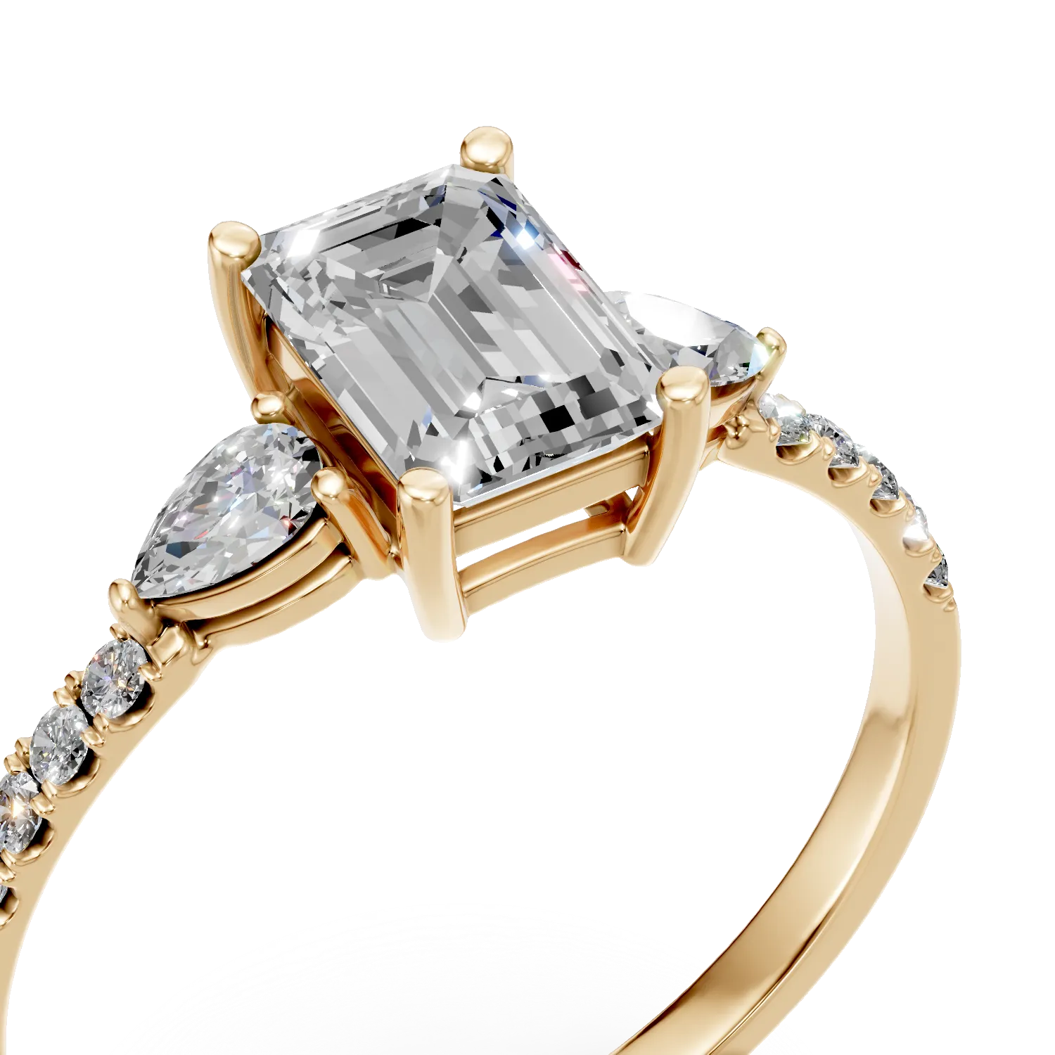 Inel geometric din aur galben cu diamante de 1.4ct create in laborator