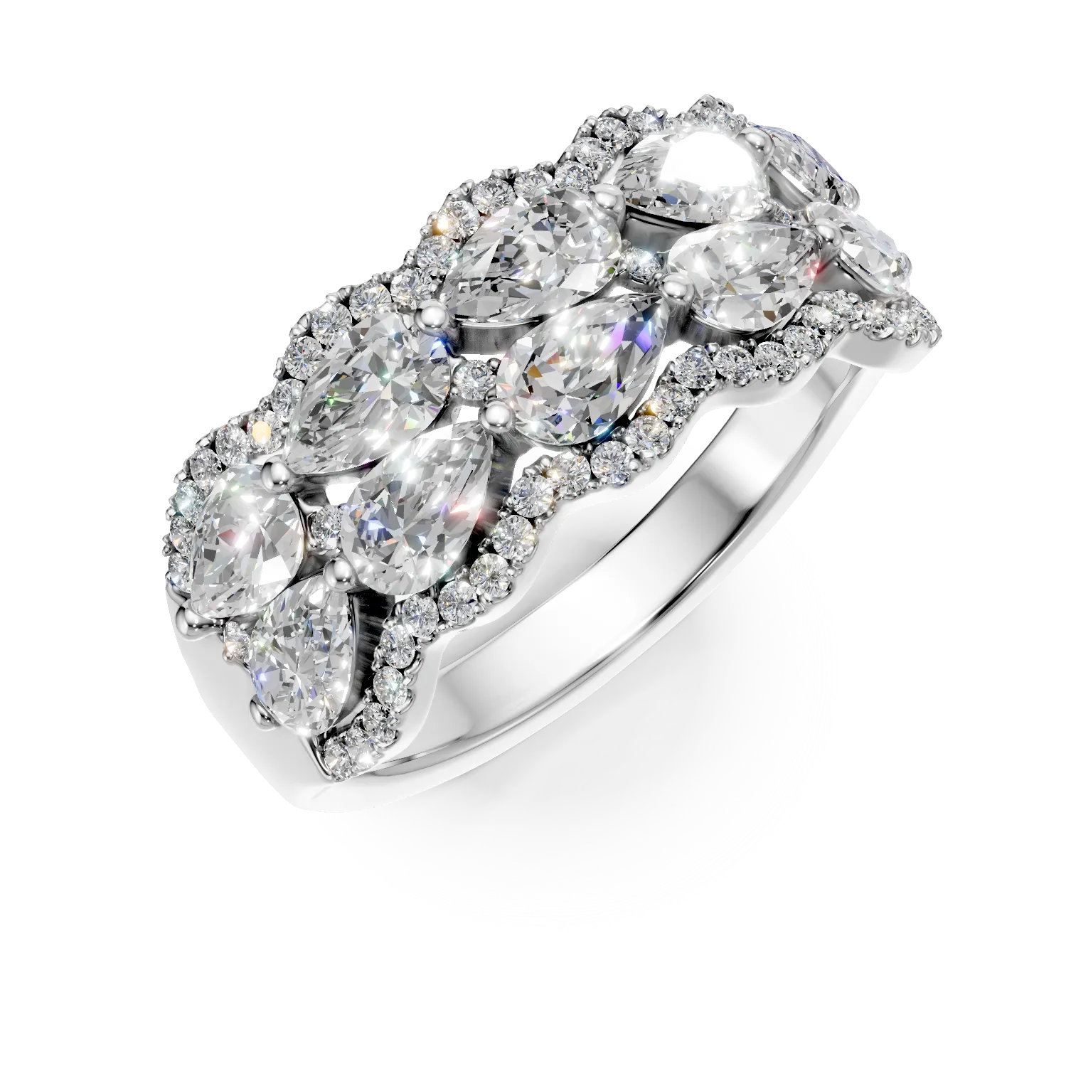 Inel din aur alb cu diamante microsetting de 1.9ct create in laborator