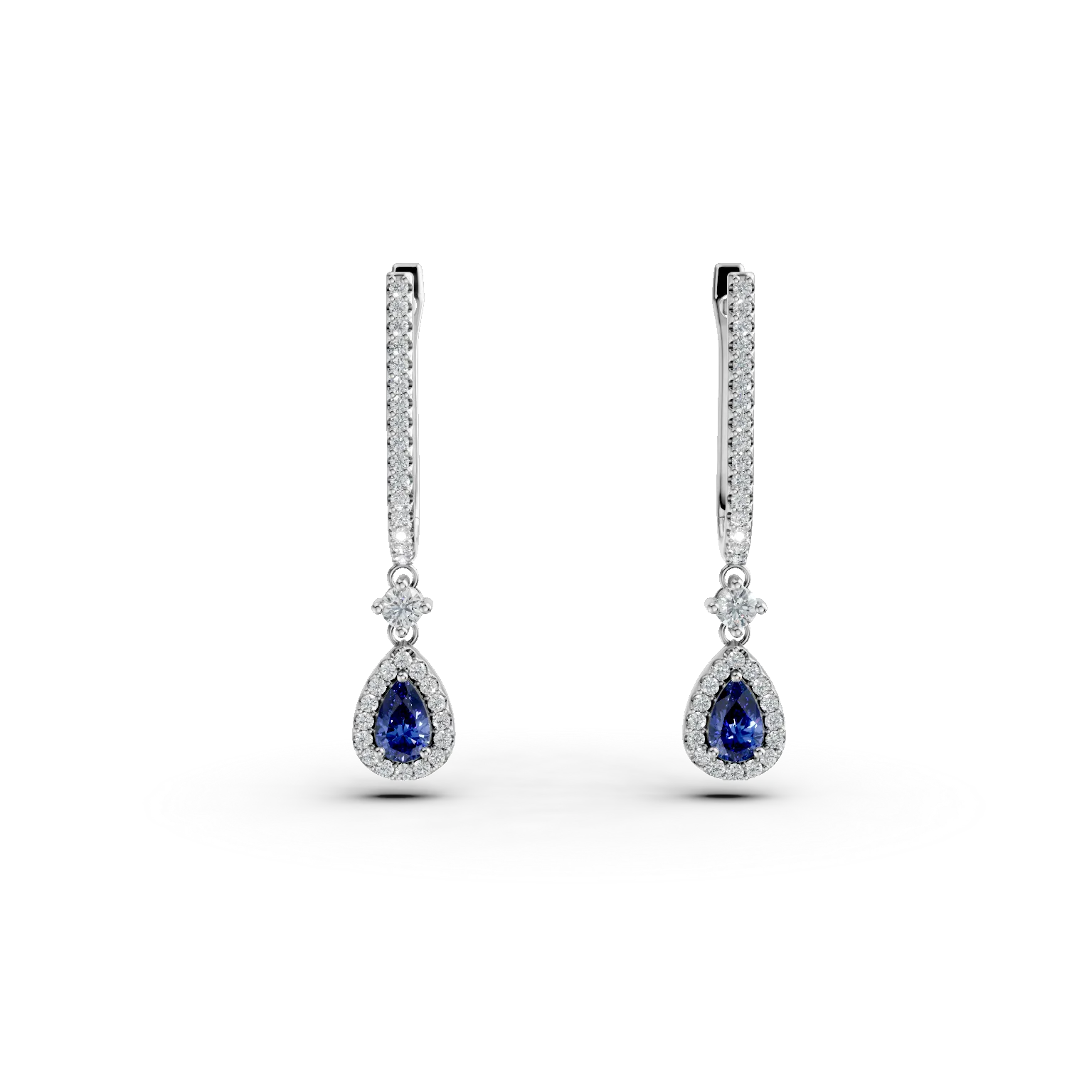Cercei lacrima din argint cu zirconii albastre si transparente