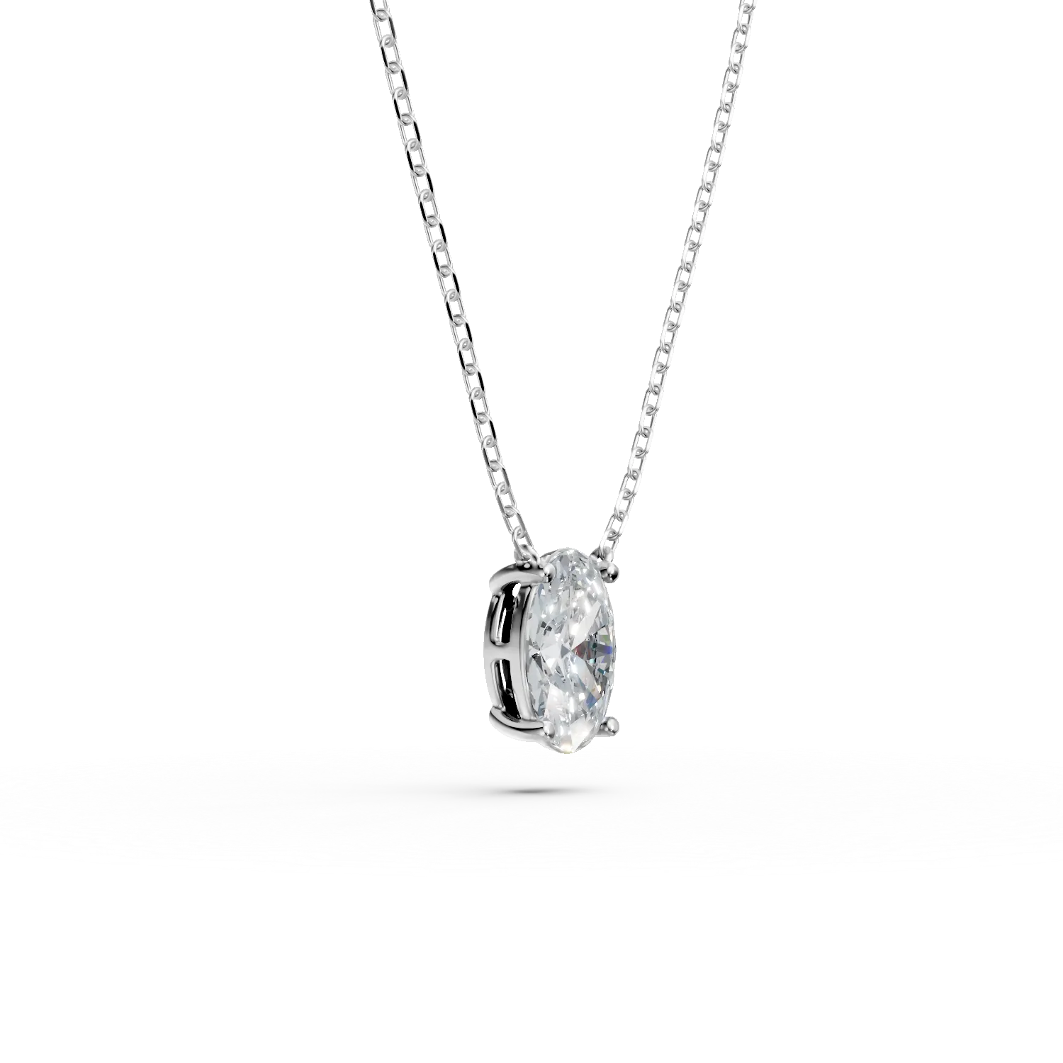 Lant cu pandantiv din aur alb cu diamant solitaire de 2ct creat in laborator