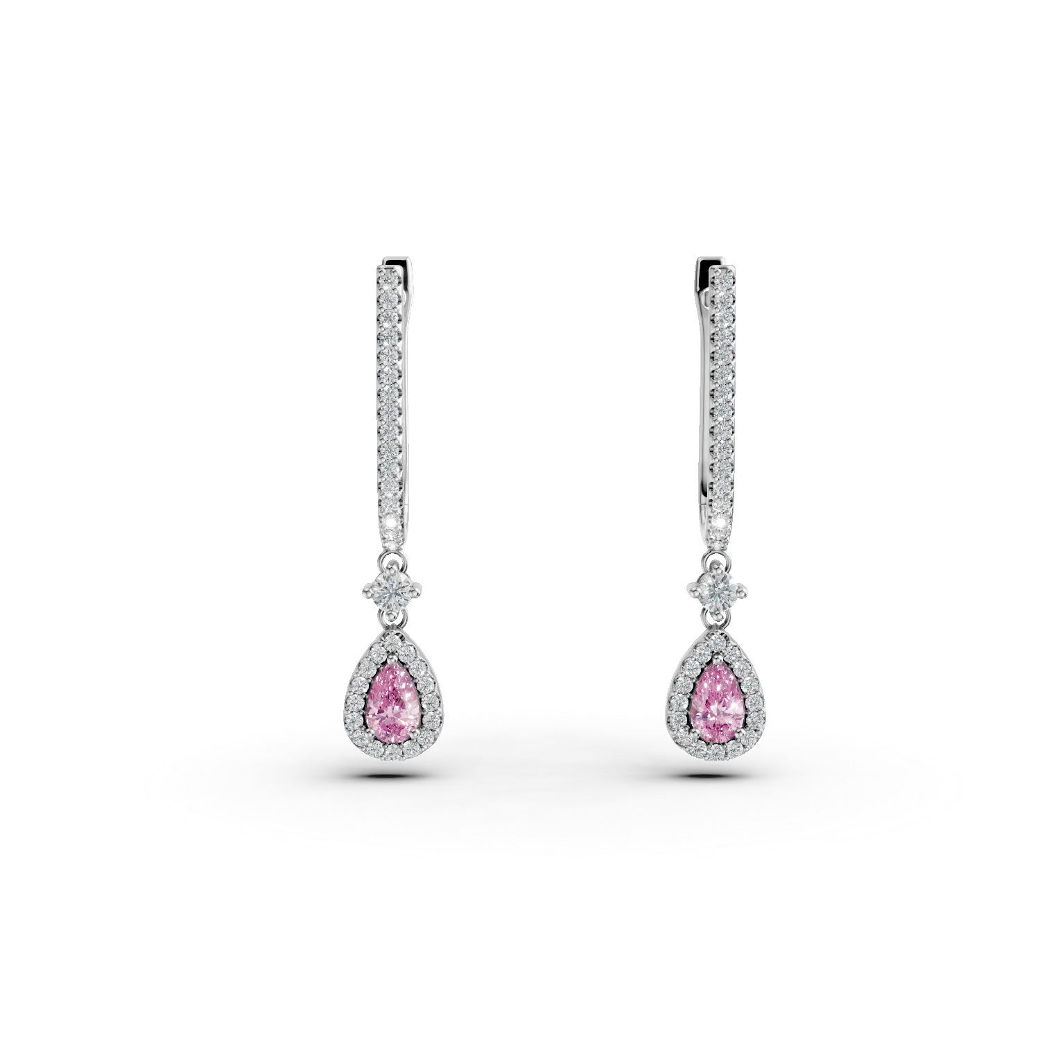 Cercei lacrima din argint cu zirconii roz si transparente