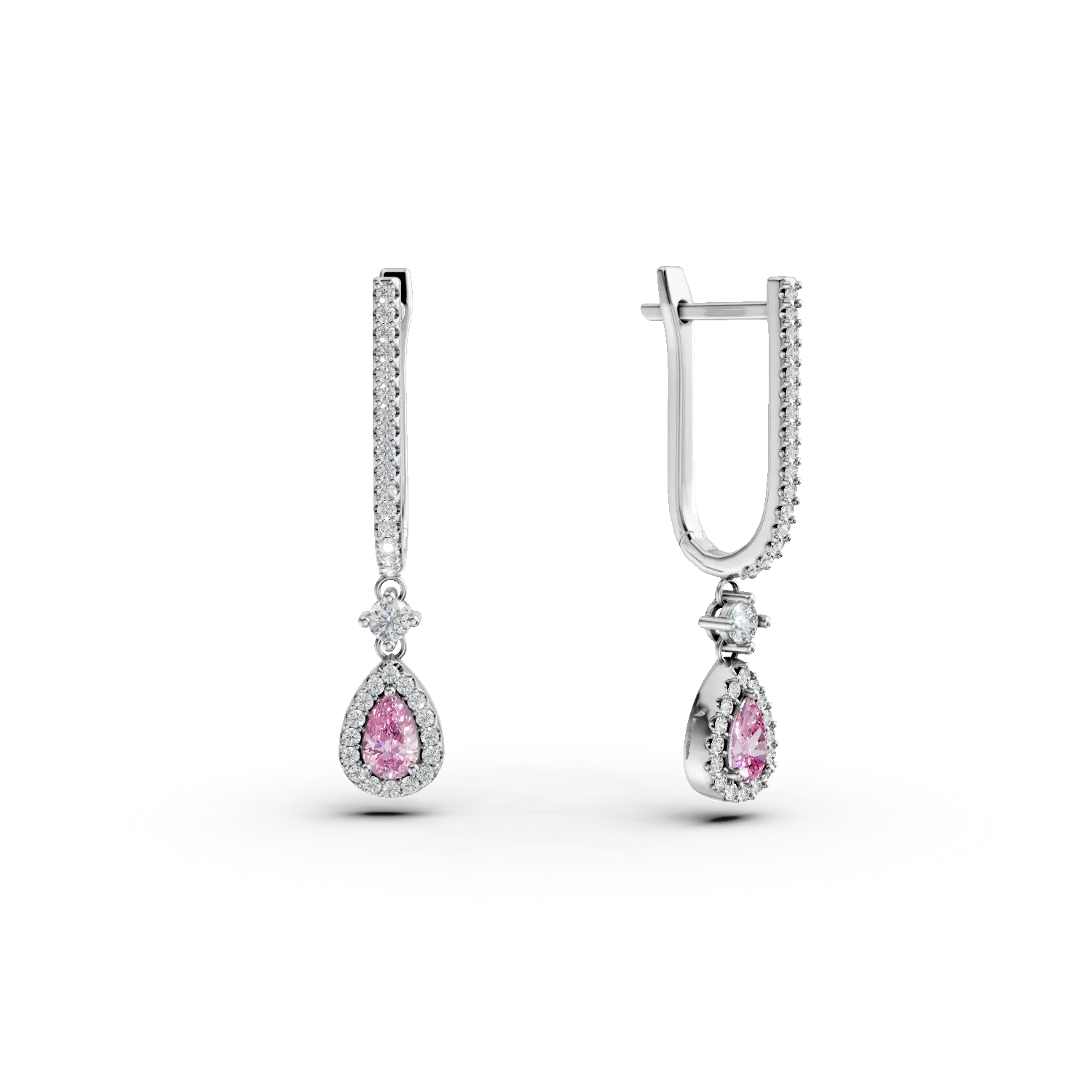 Cercei lacrima din argint cu zirconii roz si transparente