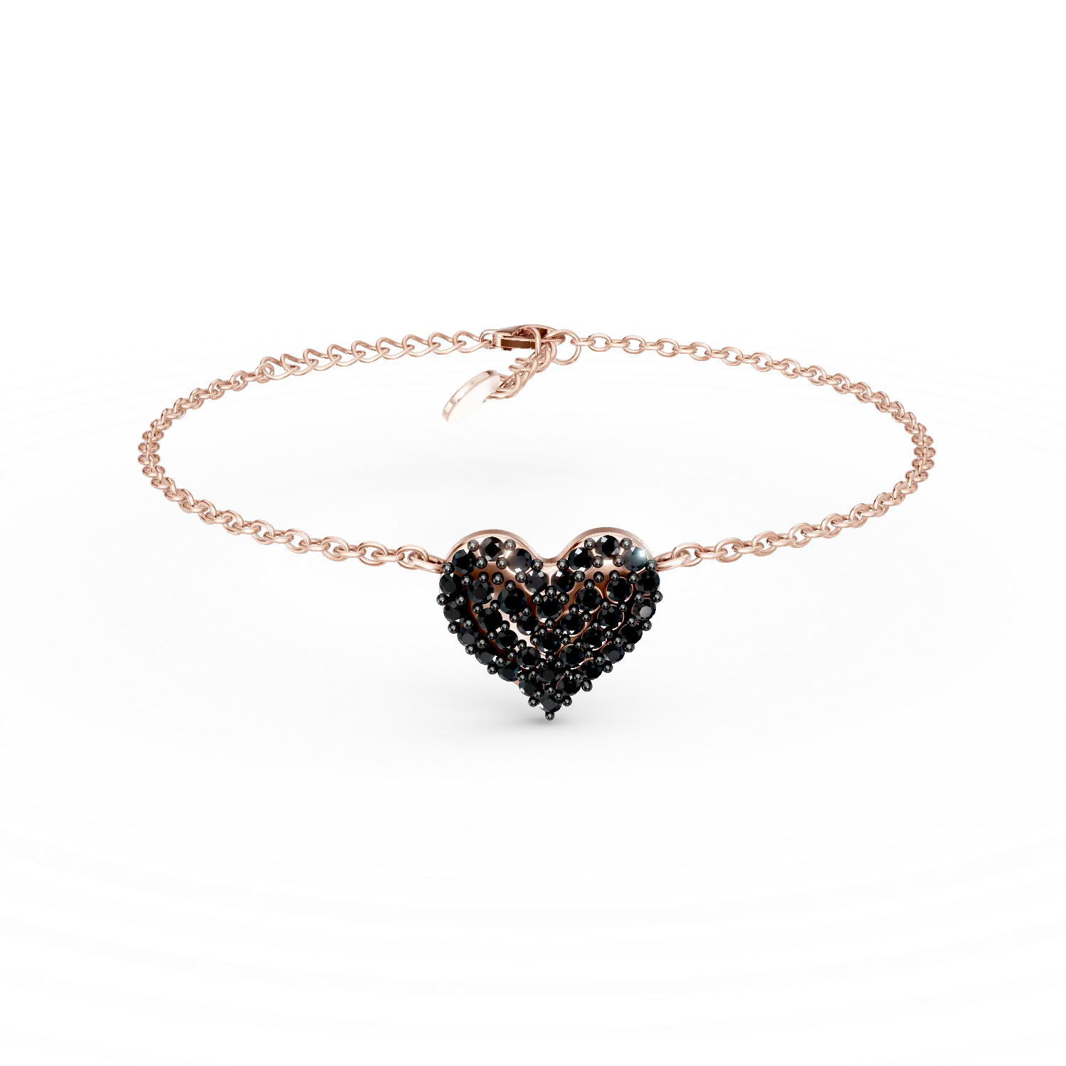 Bratara cu pandantiv inima din argint roz cu zirconia neagra
