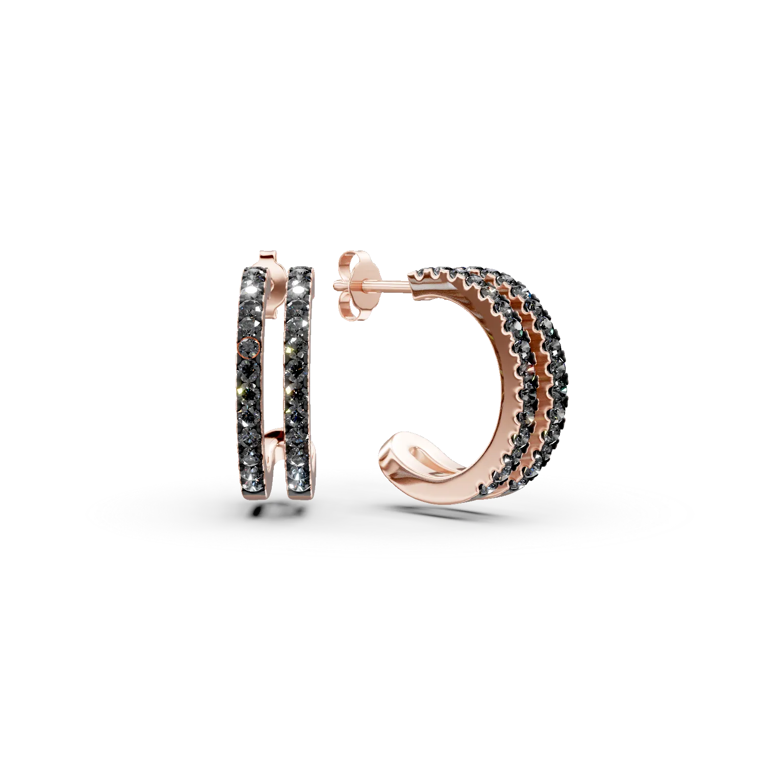 Cercei stud din argint roz cu zirconii negre