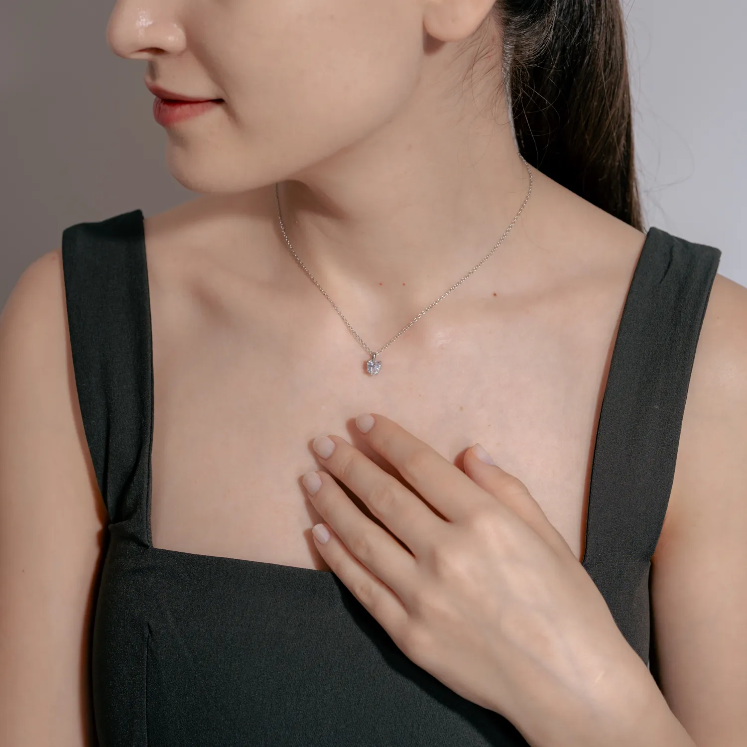 Lant cu pandantiv inima din argint cu zirconia solitaire