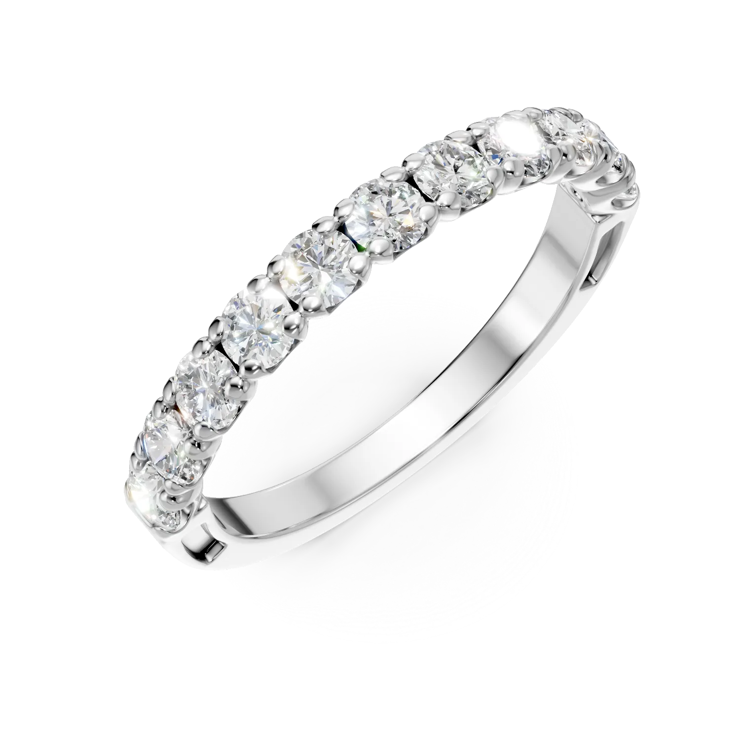 Inel semi eternity din aur alb cu diamante de 0.7ct create in laborator