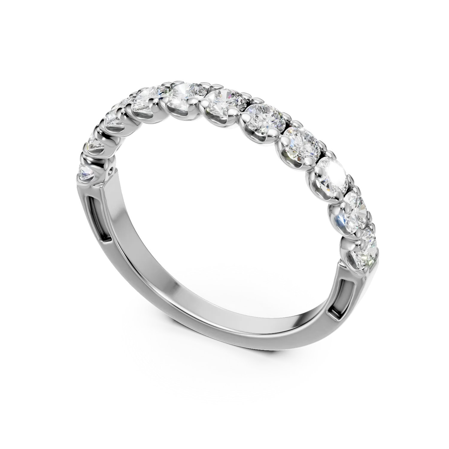 Inel semi eternity din aur alb cu diamante de 0.7ct create in laborator
