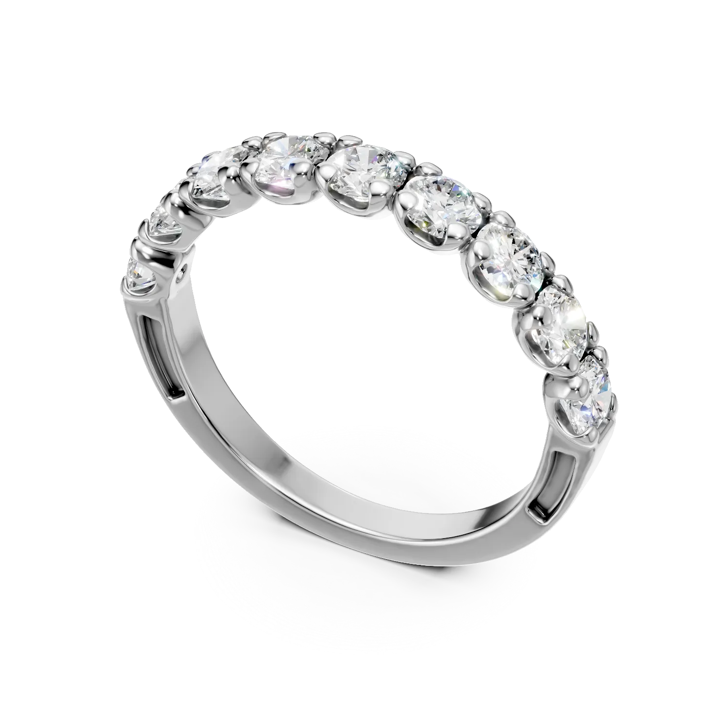 Inel semi eternity din aur alb cu diamante de 1ct create in laborator