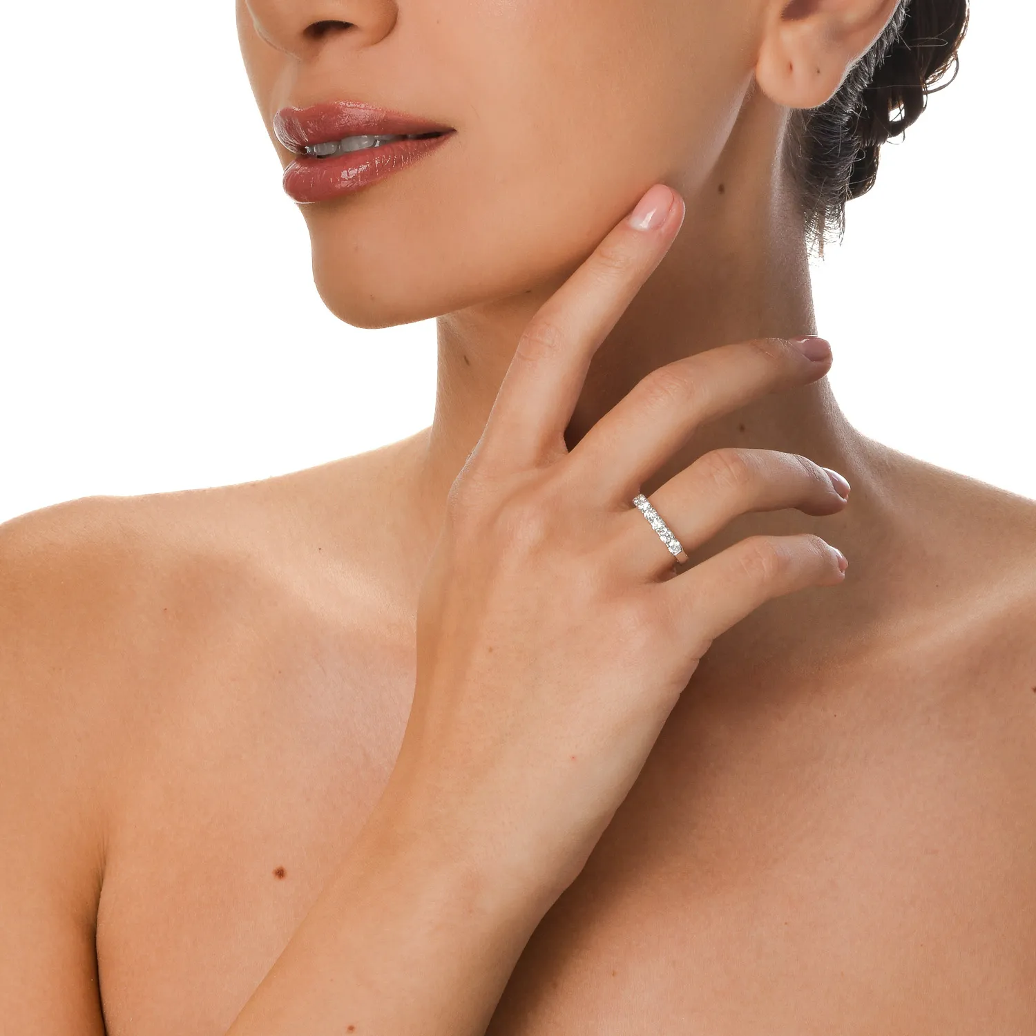Inel semi eternity din aur alb cu diamante de 1ct create in laborator