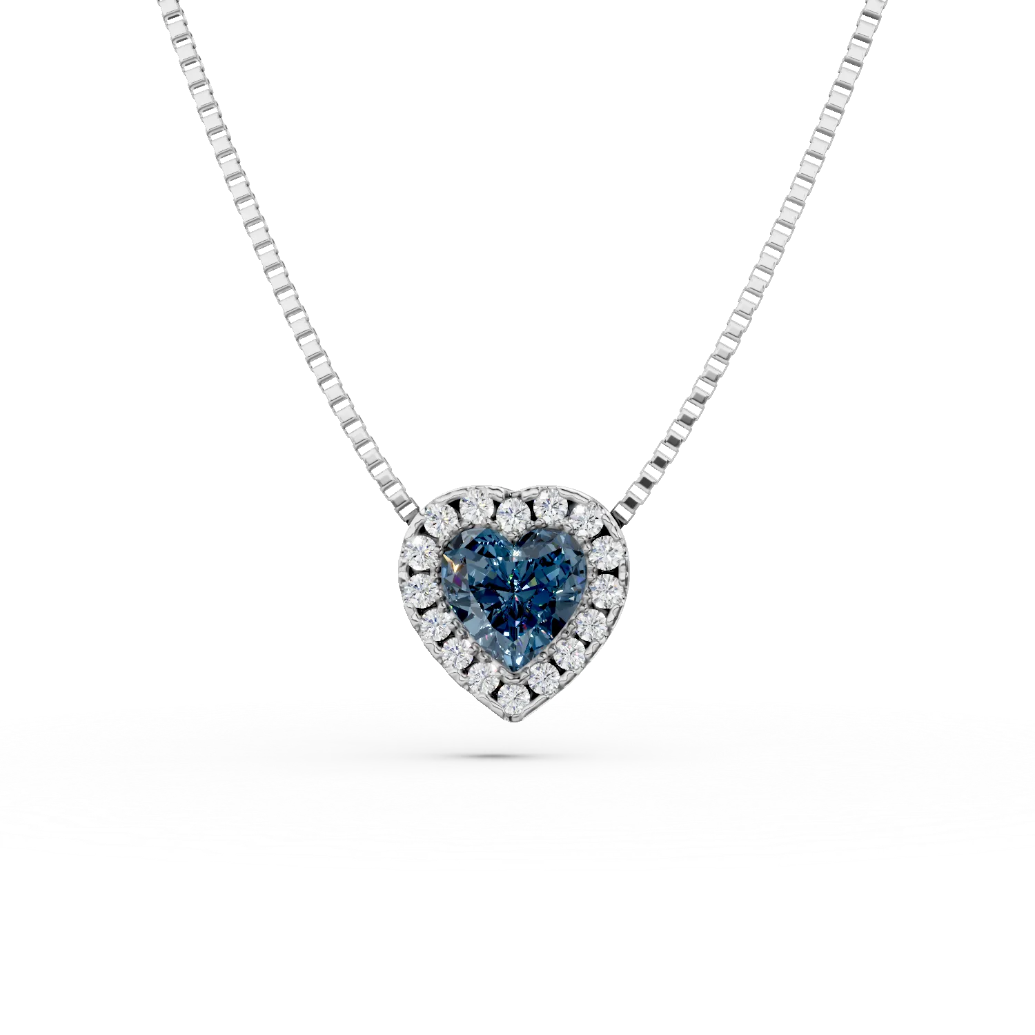 Lant cu pandantiv inima din argint cu zirconii albastre si transparente