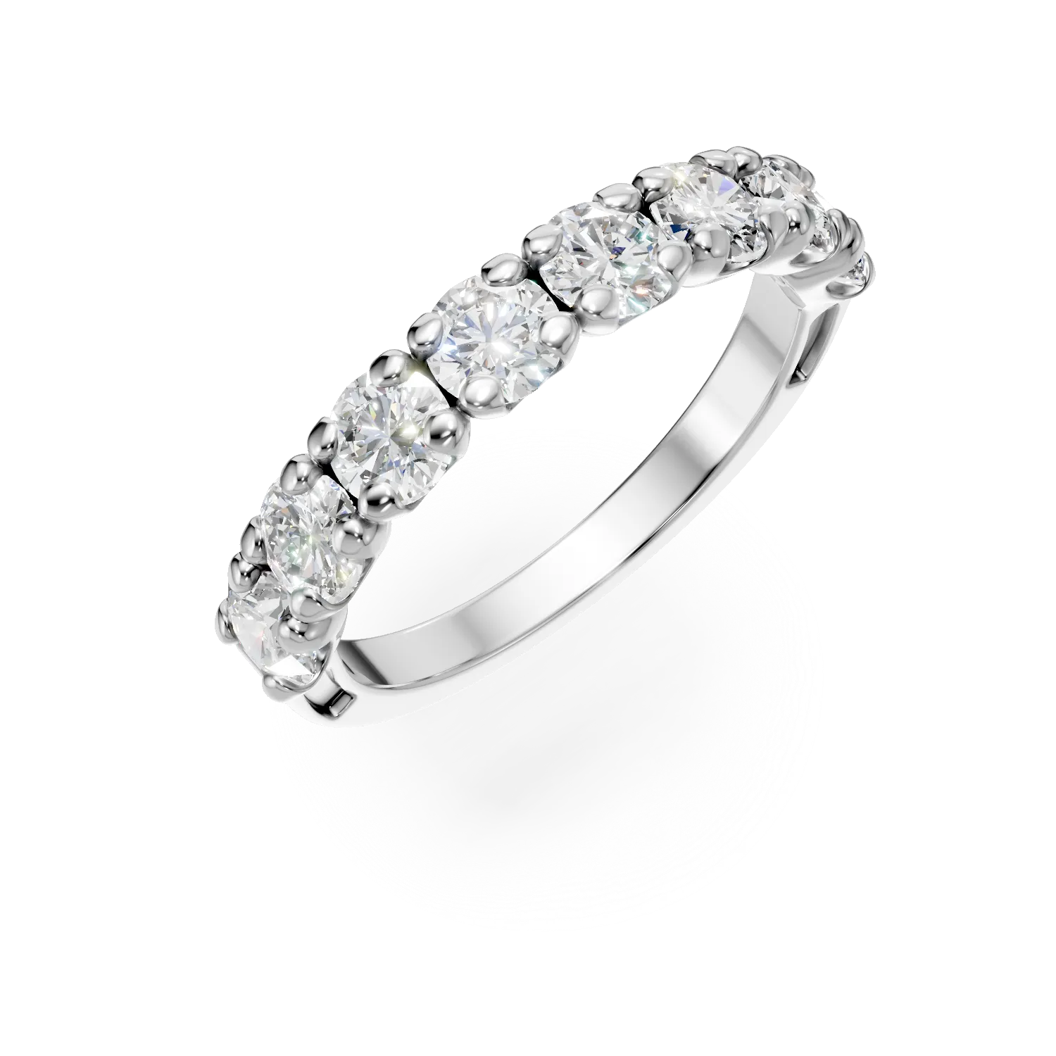 Inel semi eternity din aur alb cu diamante de 1.3ct create in laborator