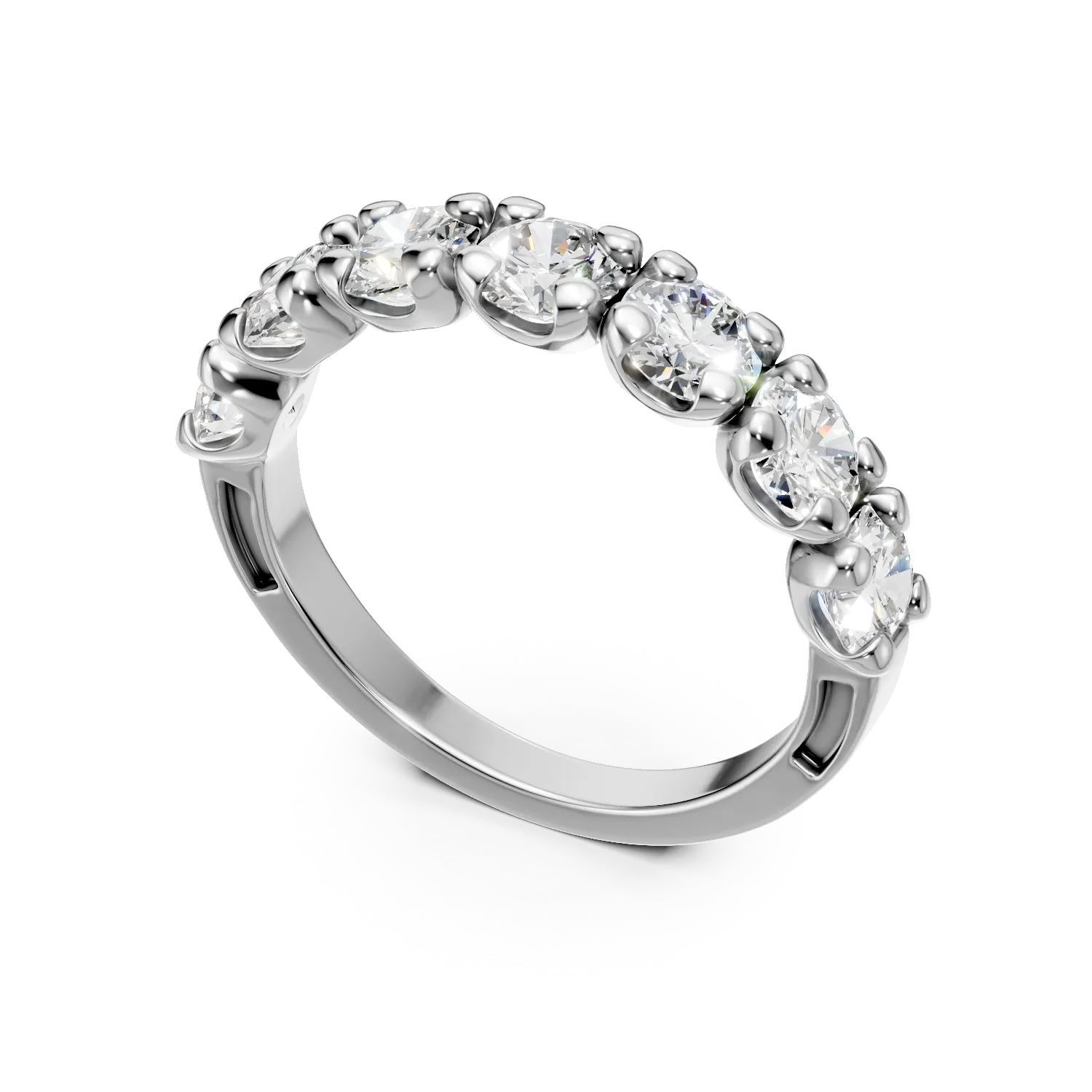 Inel semi eternity din aur alb cu diamante de 1.8ct create in laborator