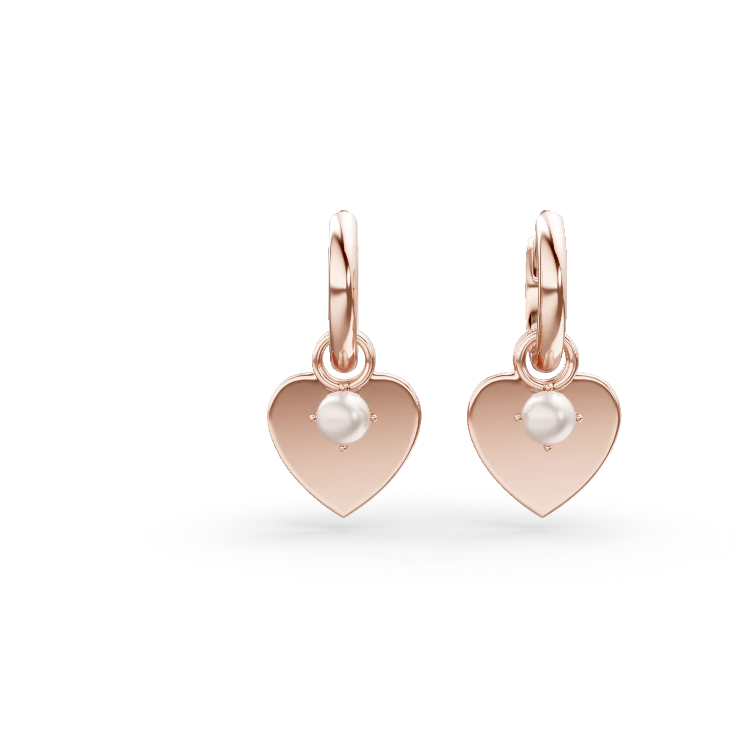 Cercei inimi din argint roz cu perle sintetice