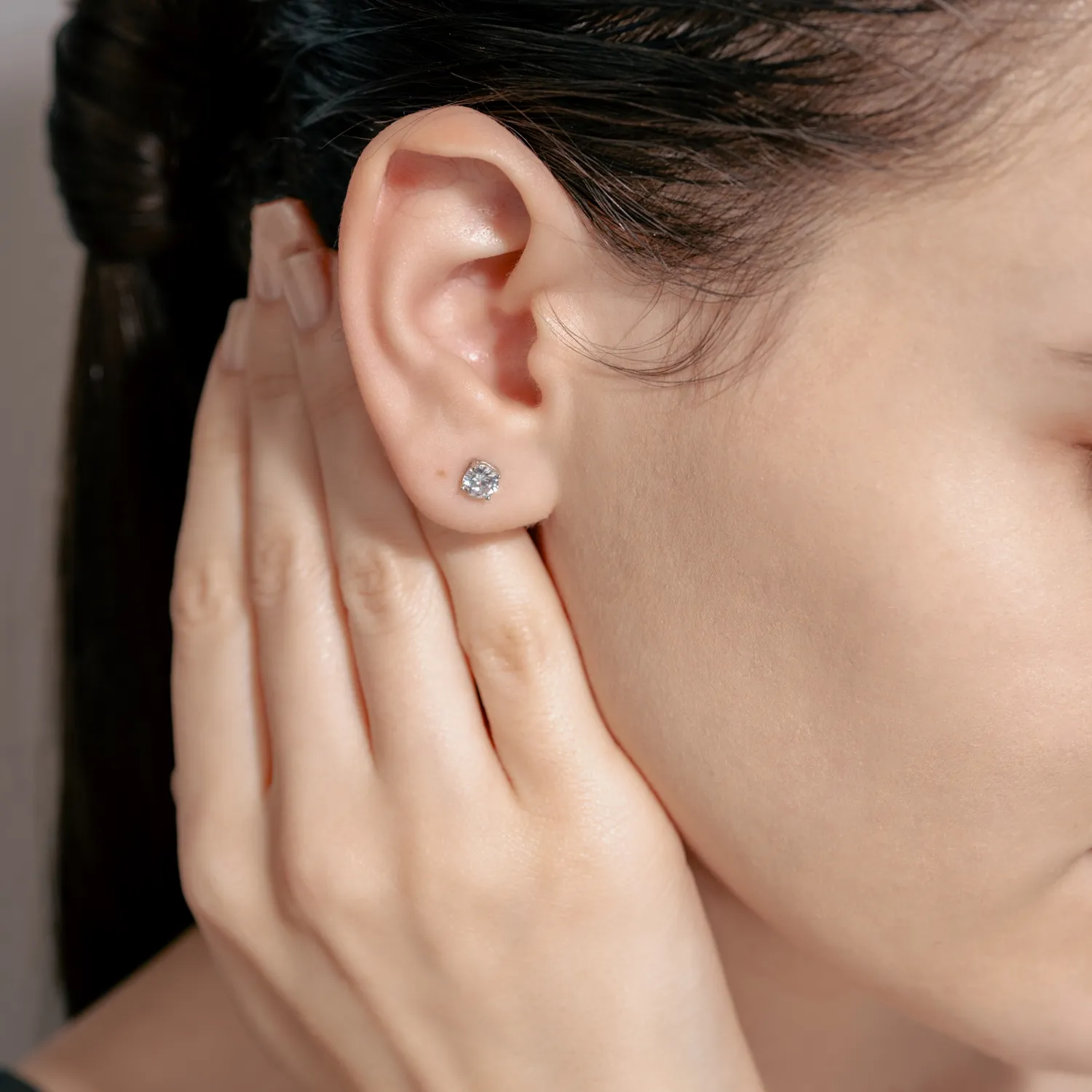 Cercei stud din argint cu zirconia solitaire - imagine 3