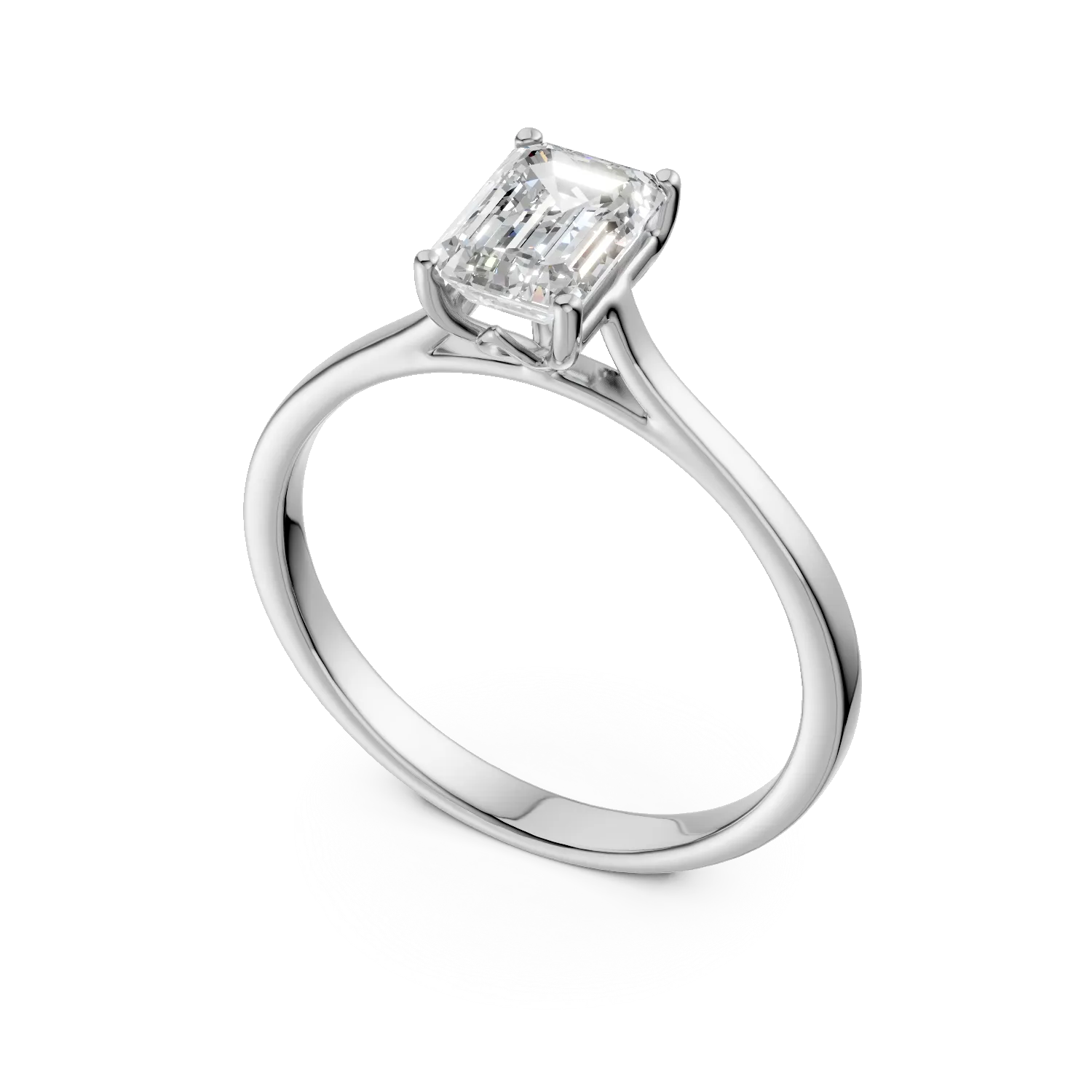 Inel de logodna din aur alb cu diamant solitaire de 1ct creat in laborator taietura emerald