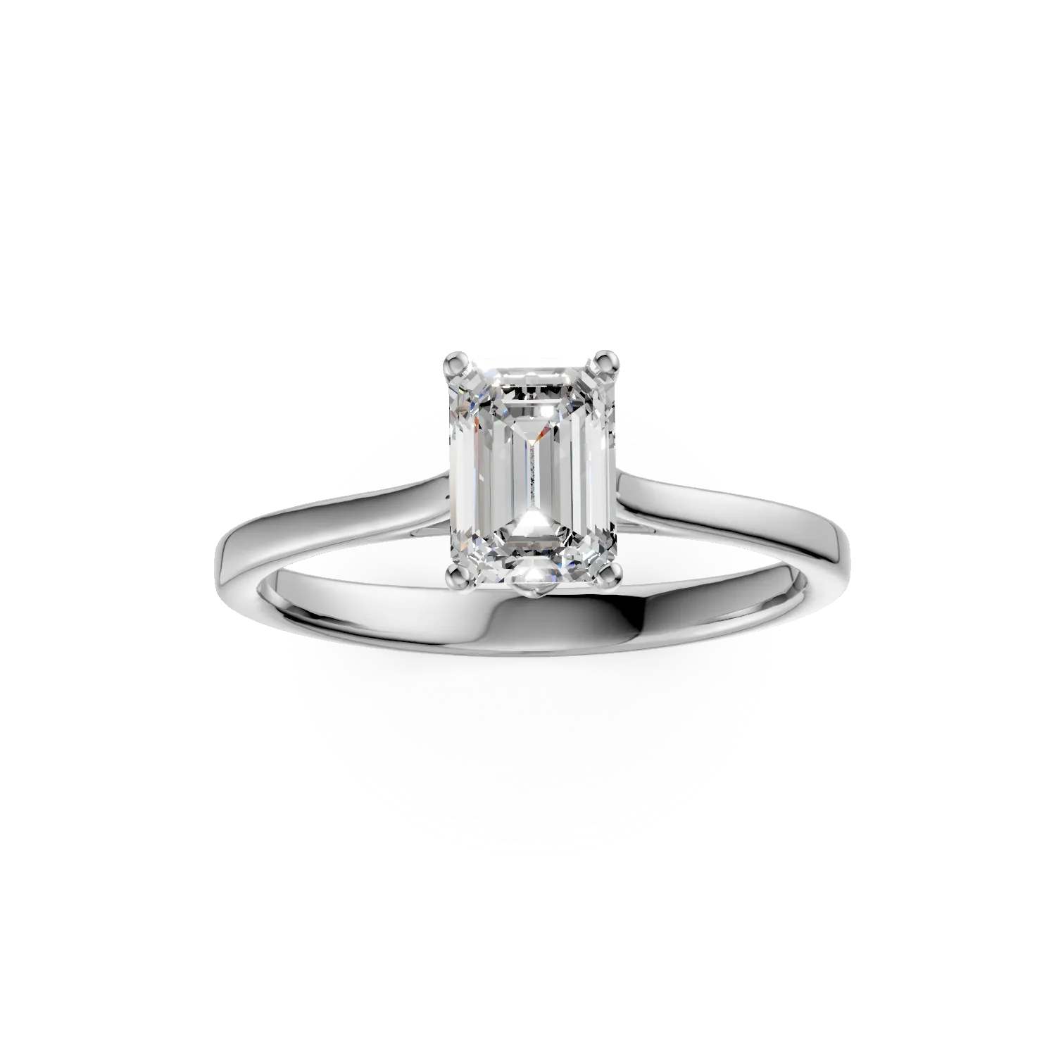 Inel de logodna din aur alb cu diamant solitaire de 1ct creat in laborator taietura emerald
